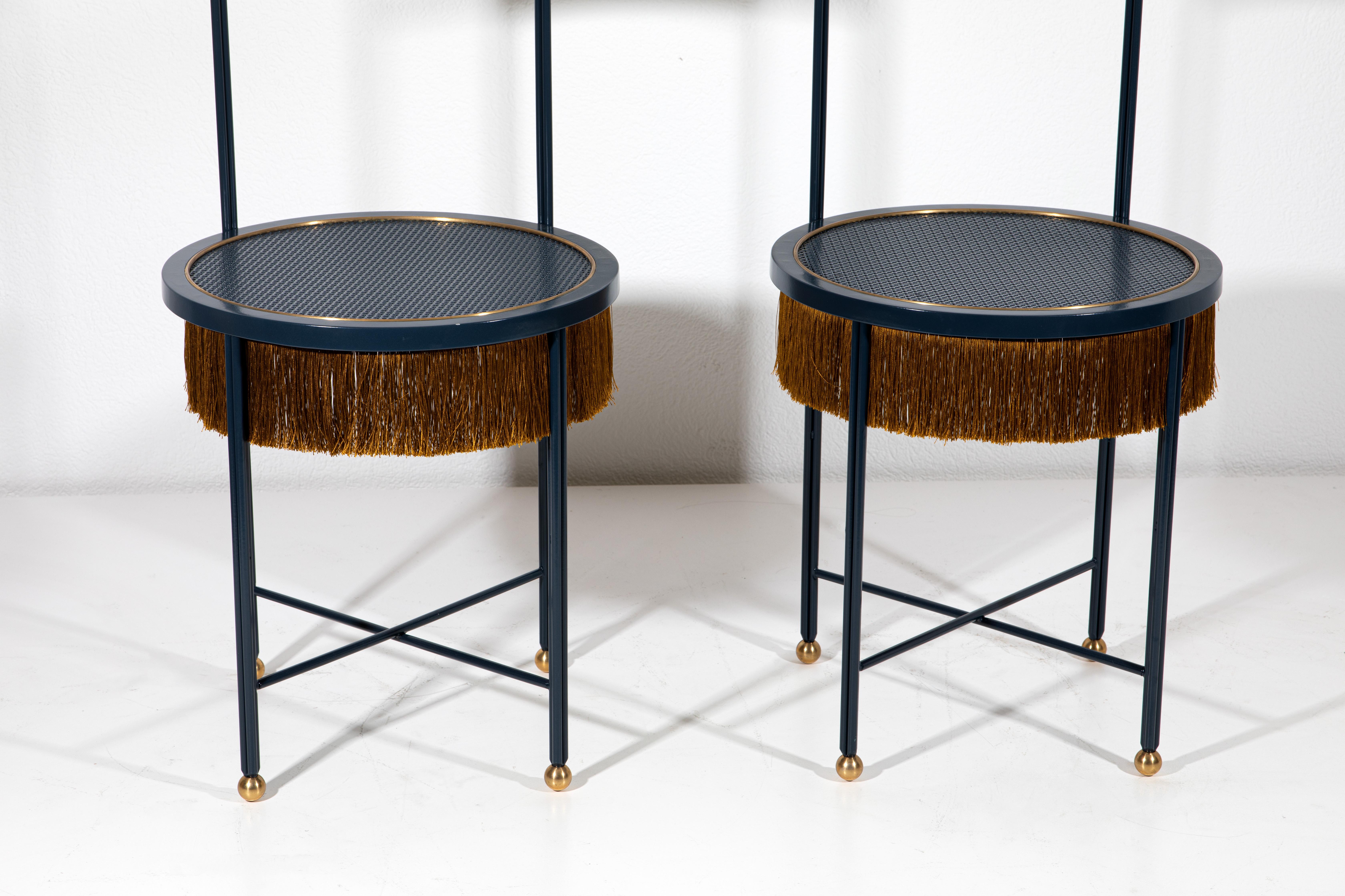 Modern Paris of Blue Chairs with Fringes For Sale