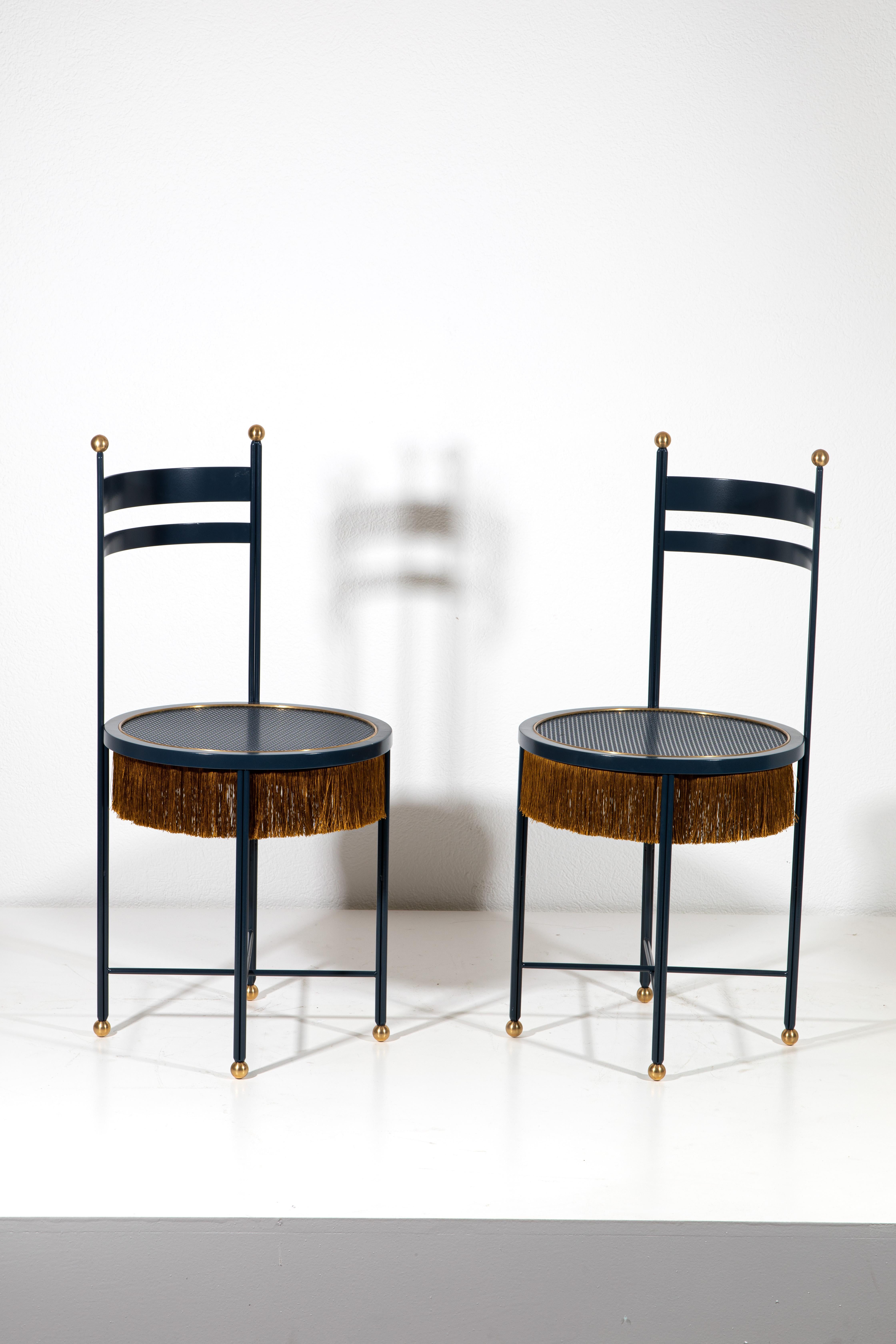 Italian Paris of Blue Chairs with Fringes For Sale