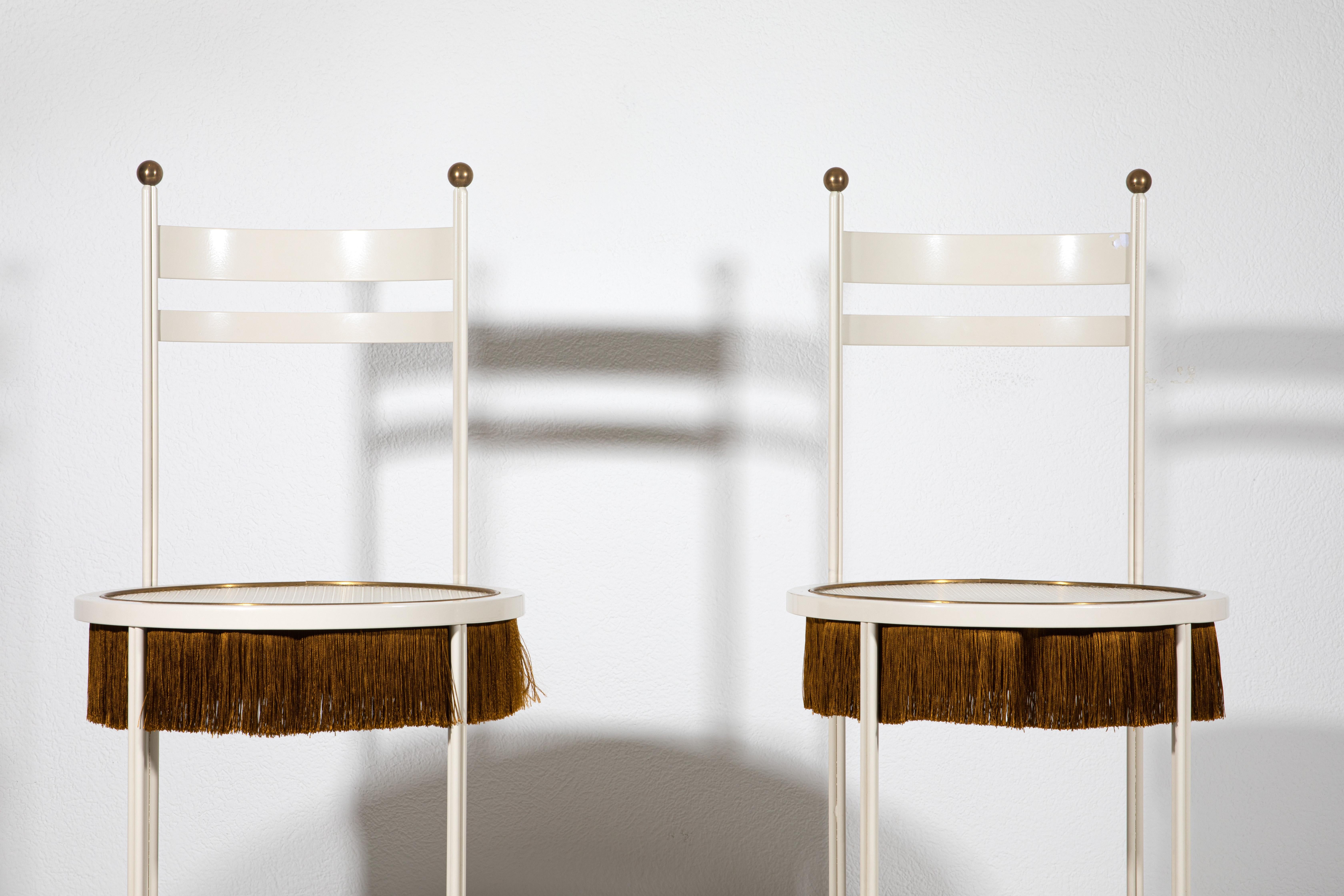 Modern Paris of White Chairs with Fringes For Sale
