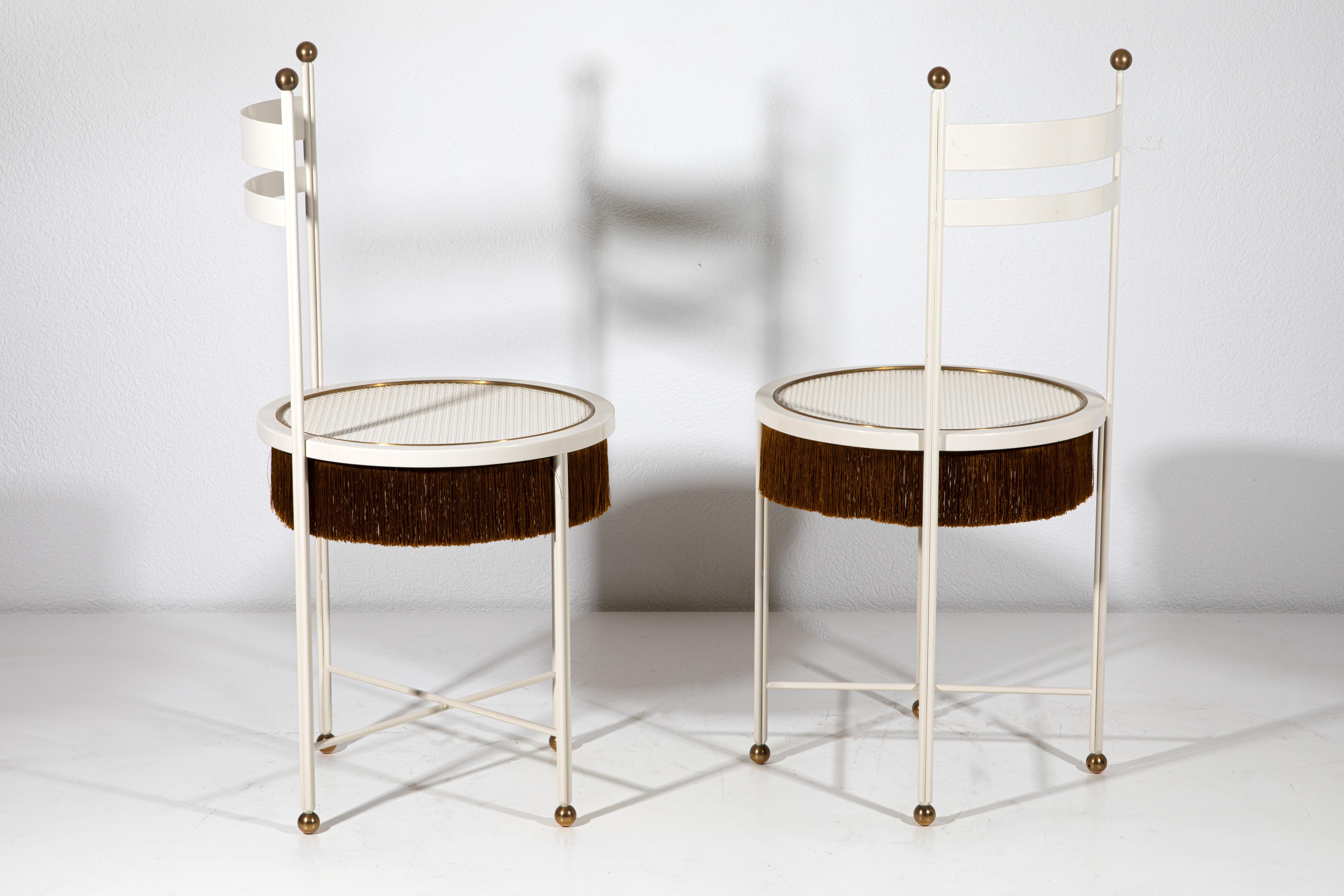 Italian Paris of White Chairs with Fringes For Sale