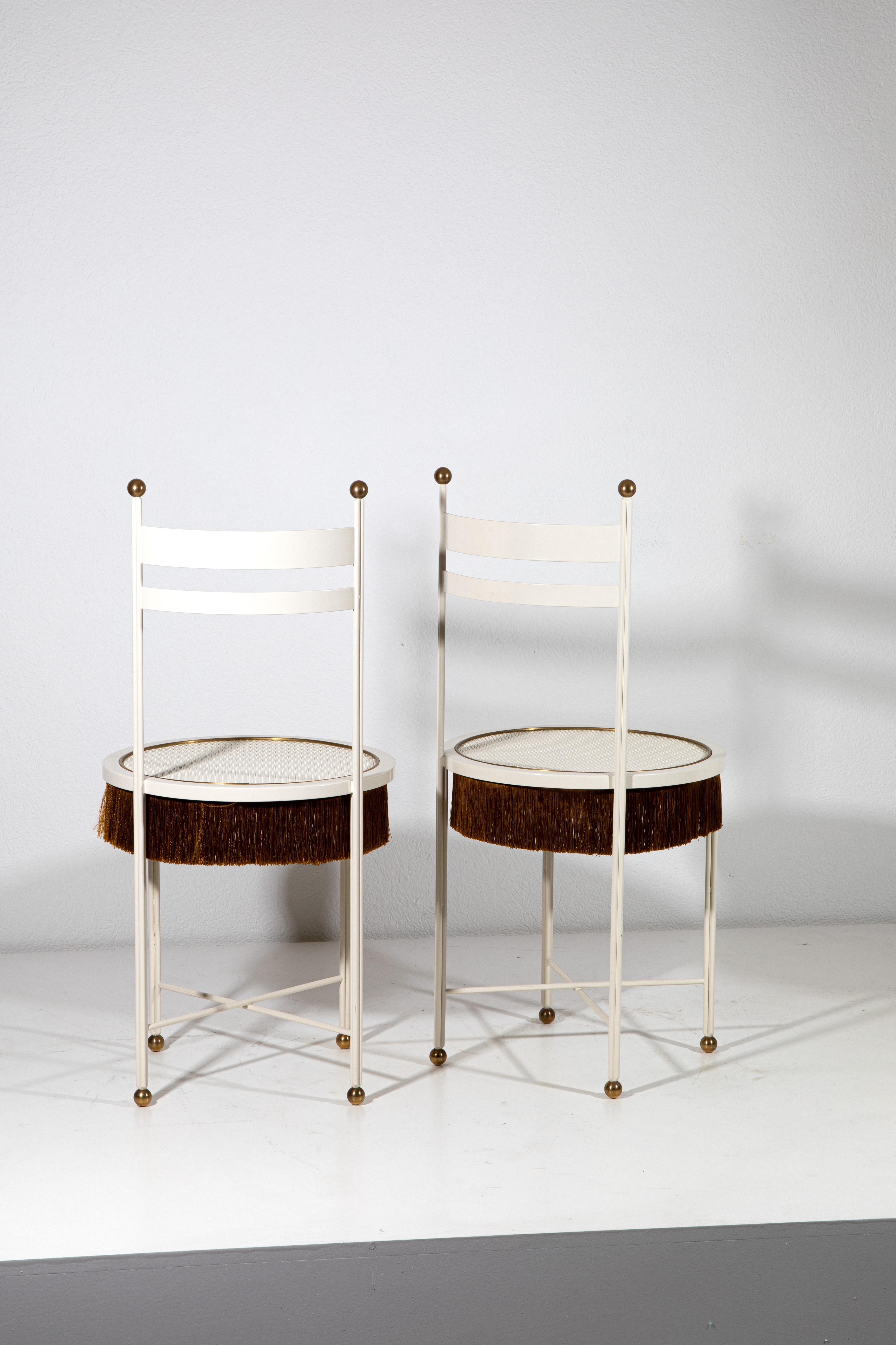 Contemporary Paris of White Chairs with Fringes For Sale