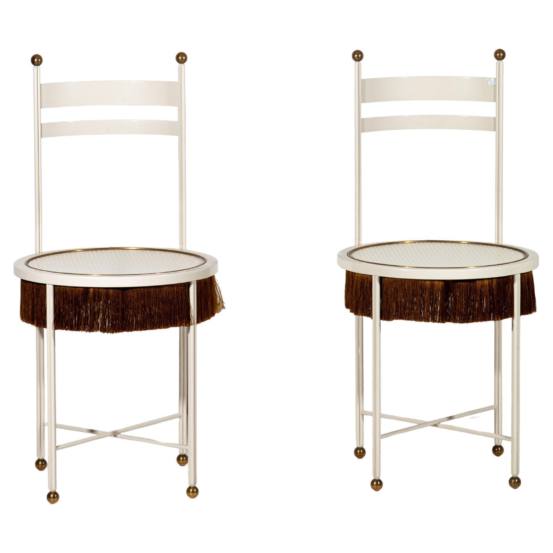 Paris of White Chairs with Fringes For Sale