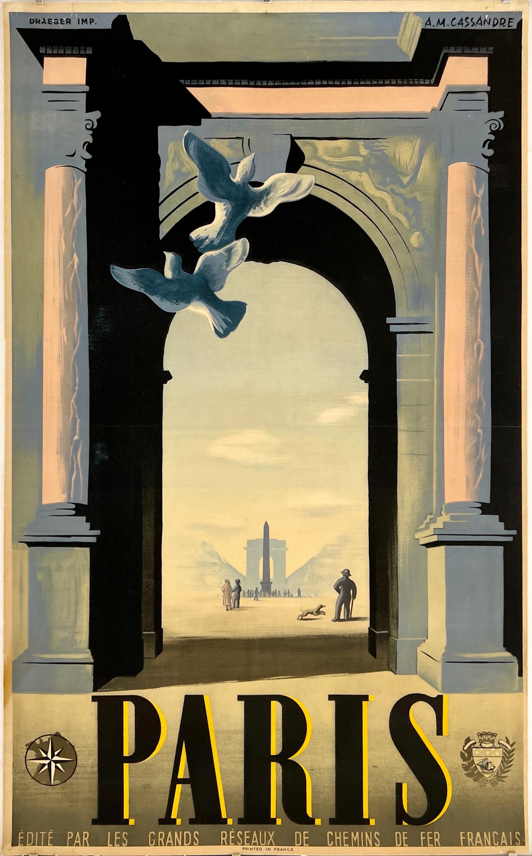 PARIGI Originale Vintage Antique French Art Deco Travel Tourism Poster CASSANDRE