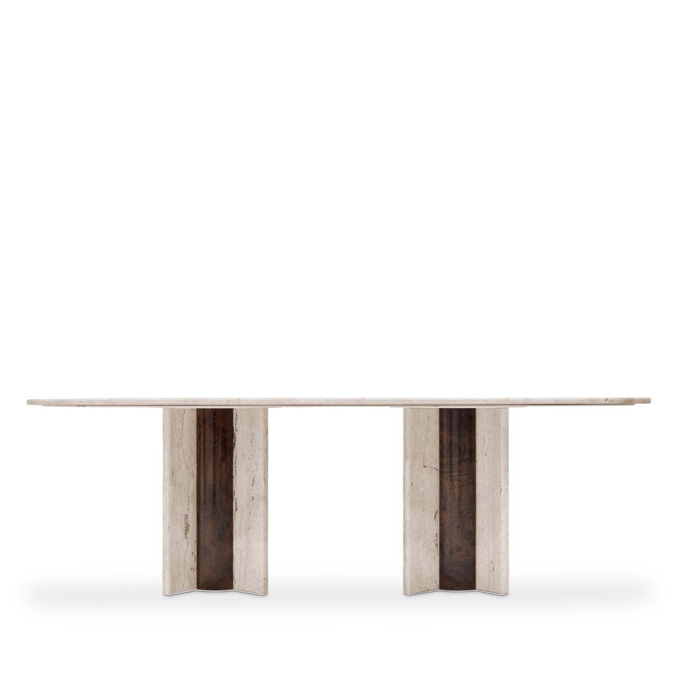 Portuguese Paris Travertine Marble Oval Dining Table For Sale