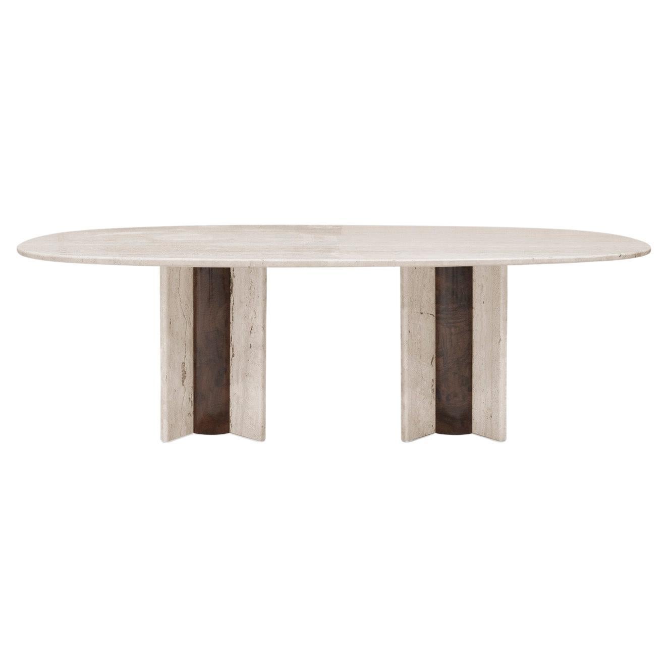 Paris Travertine Marble Oval Dining Table For Sale