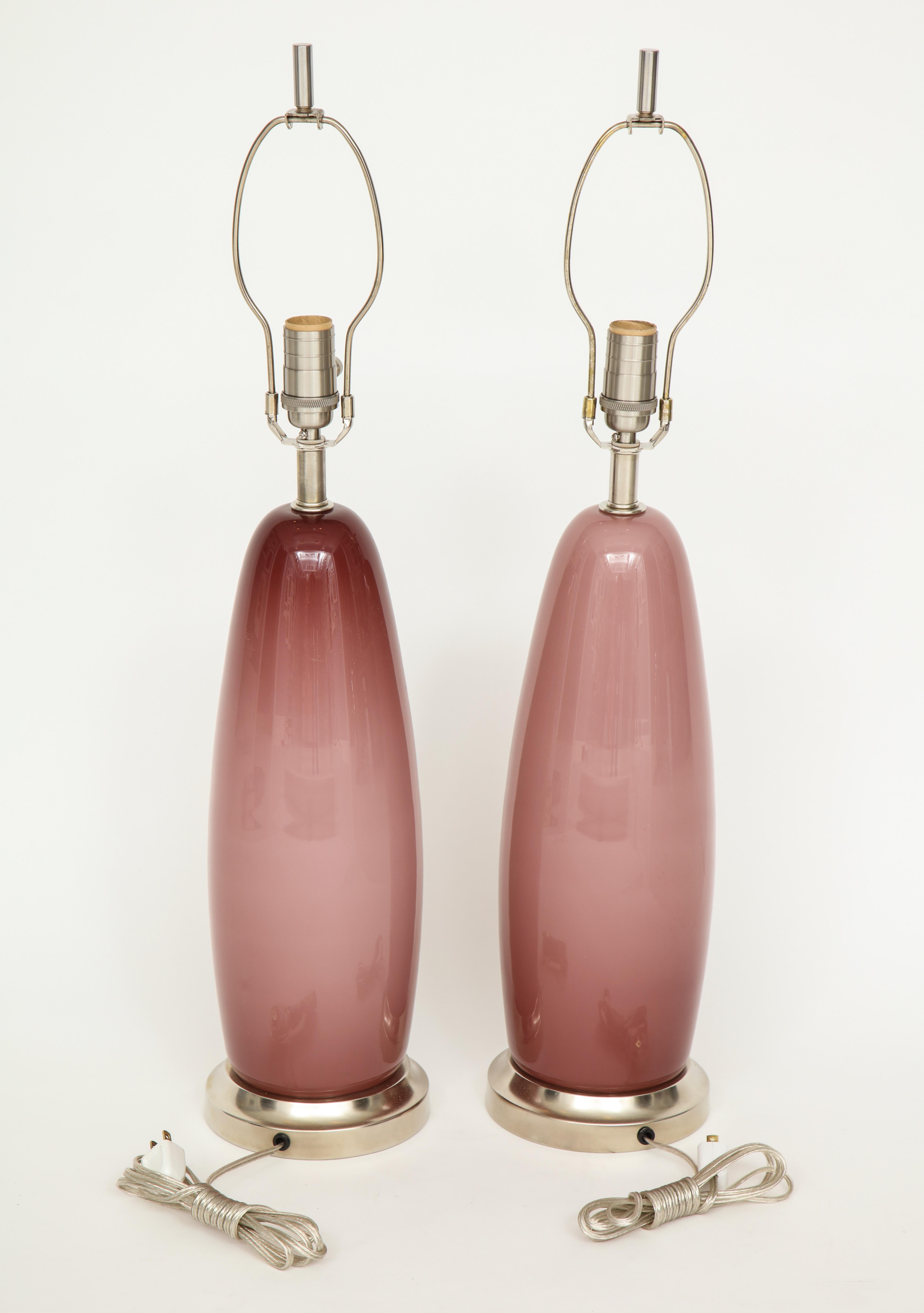 Mid-Century Modern Paris Pink Murano Glass Lamps