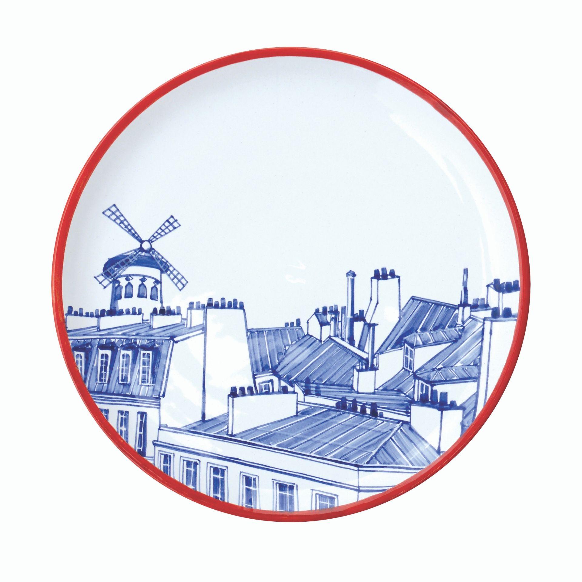 Hand-Painted Paris Plate Set, 4 Iconic Rooftops