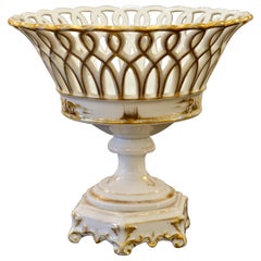 Retro Paris Porcelain and Parcel Gilt Reticulated Compote or Fruit Basket