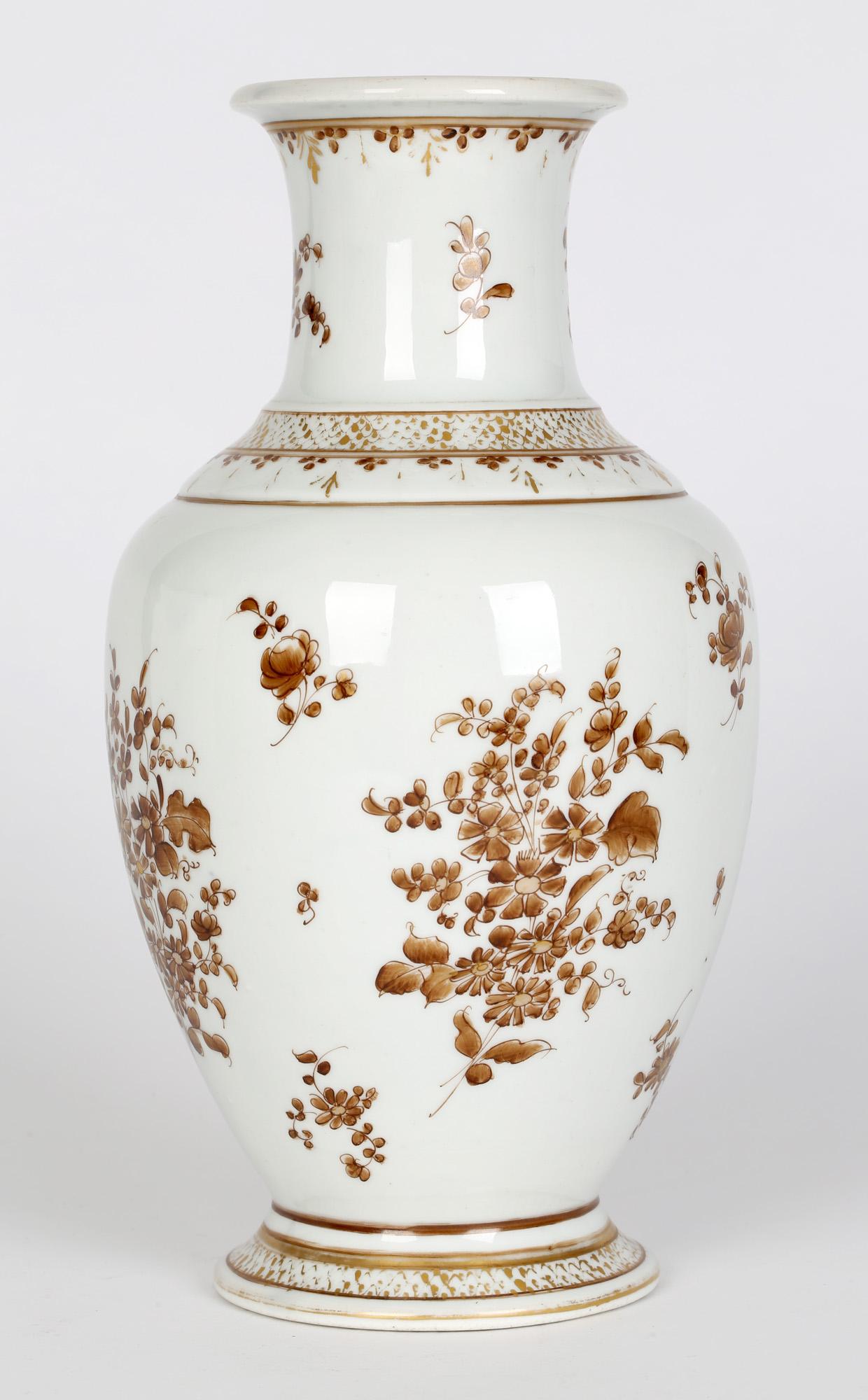Paris Porcelain Antique En Grisaille Floral Painted Vase 3