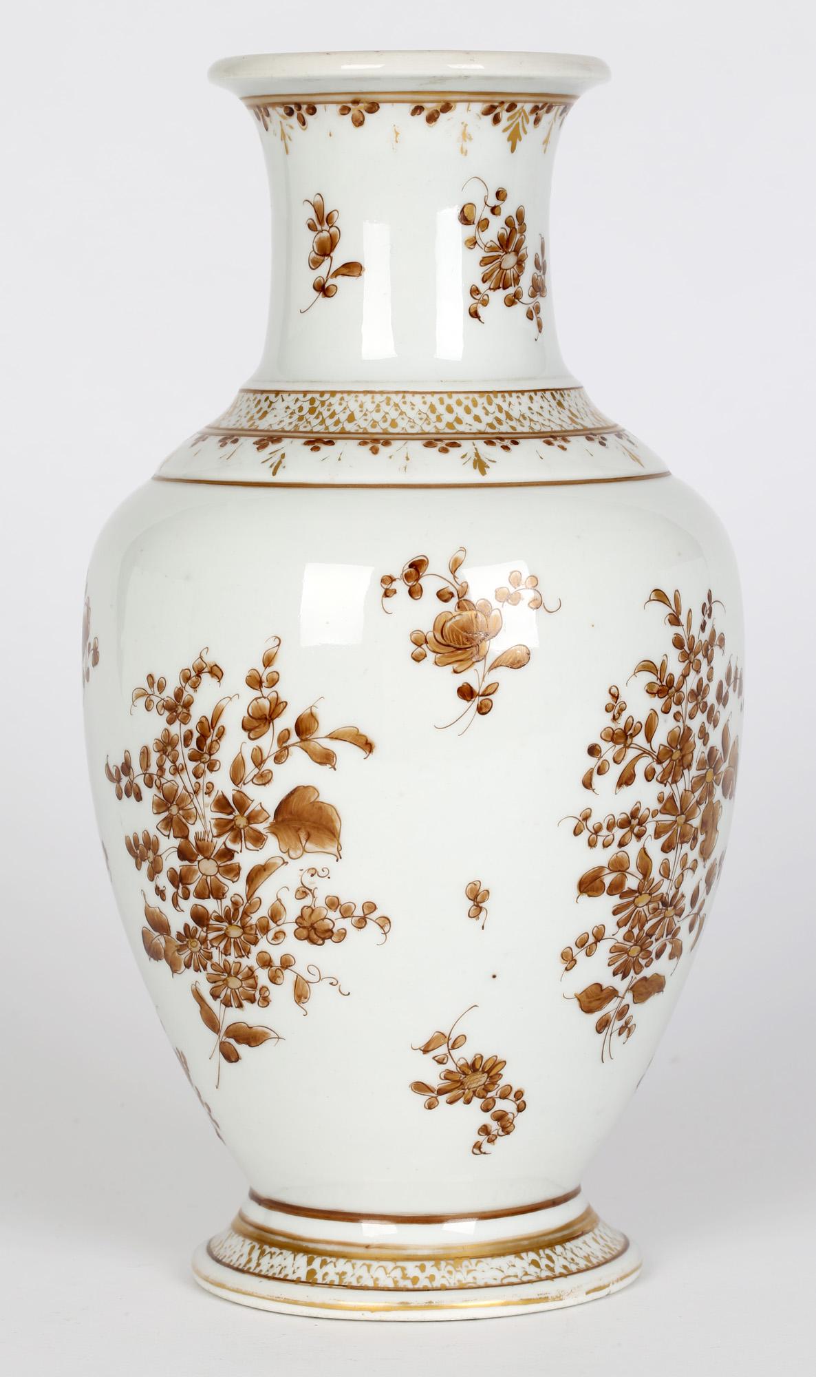 Paris Porcelain Antique En Grisaille Floral Painted Vase 7
