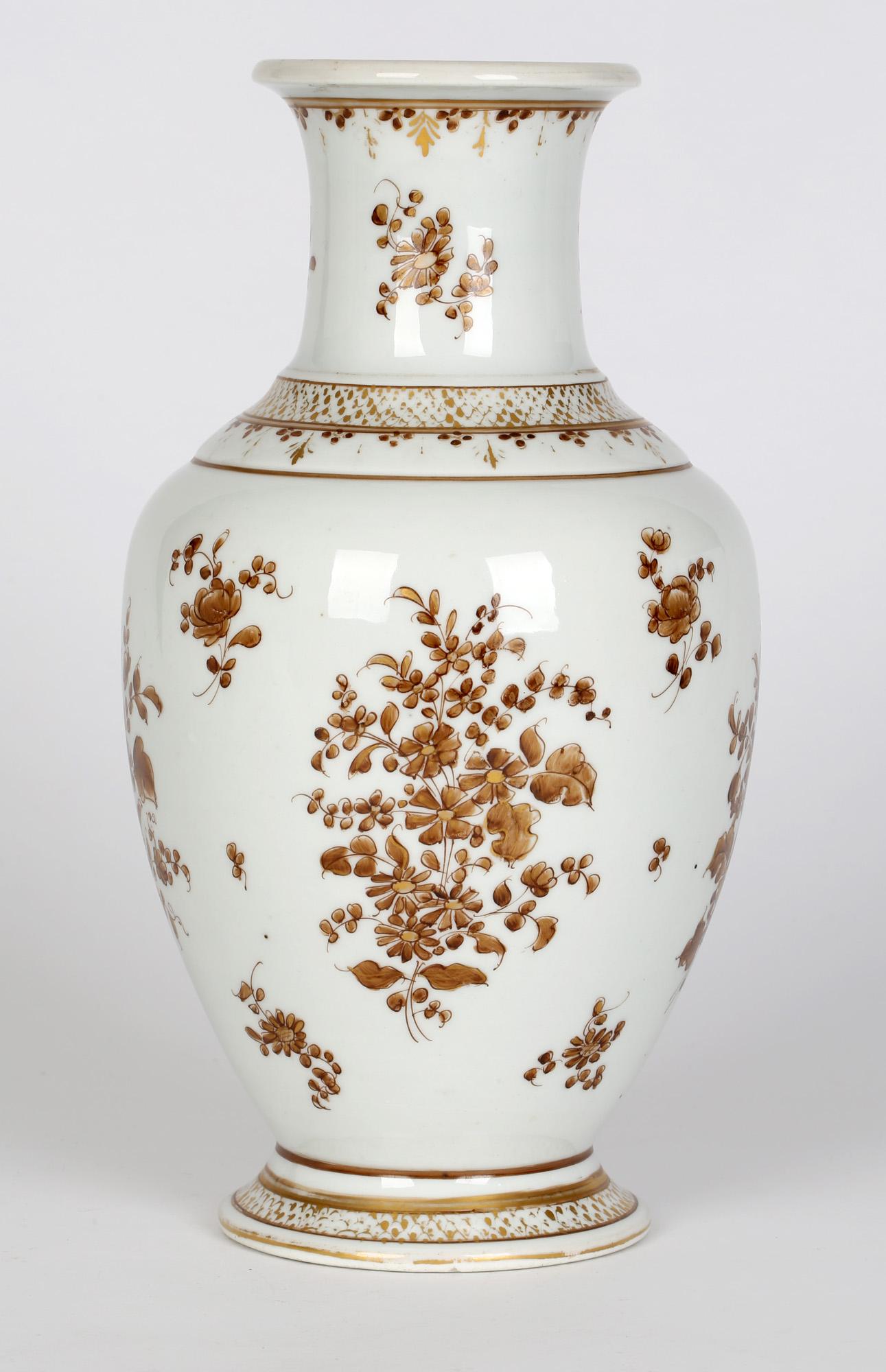 Paris Porcelain Antique En Grisaille Floral Painted Vase 11