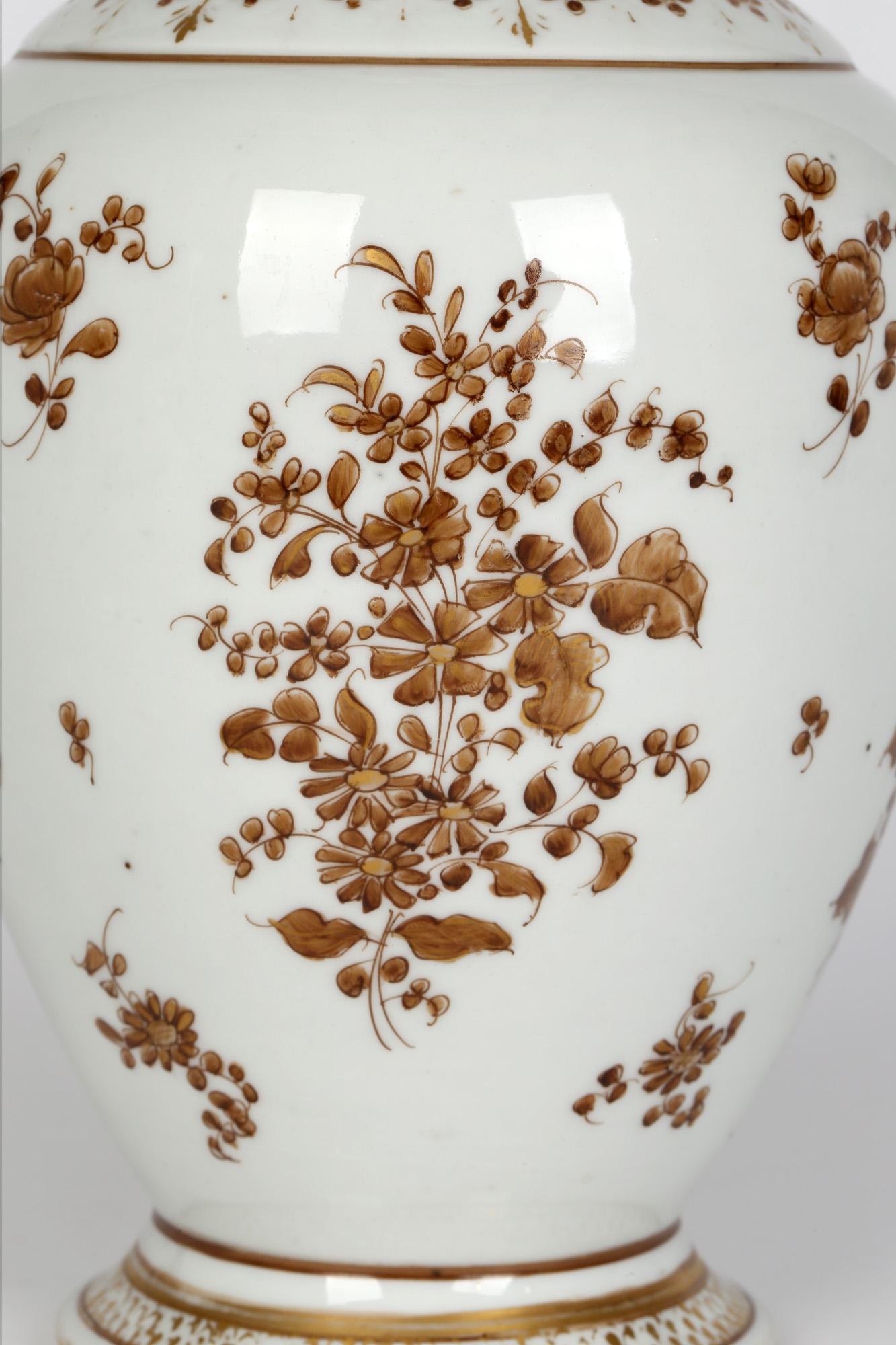 Charles X Paris Porcelain Antique En Grisaille Floral Painted Vase