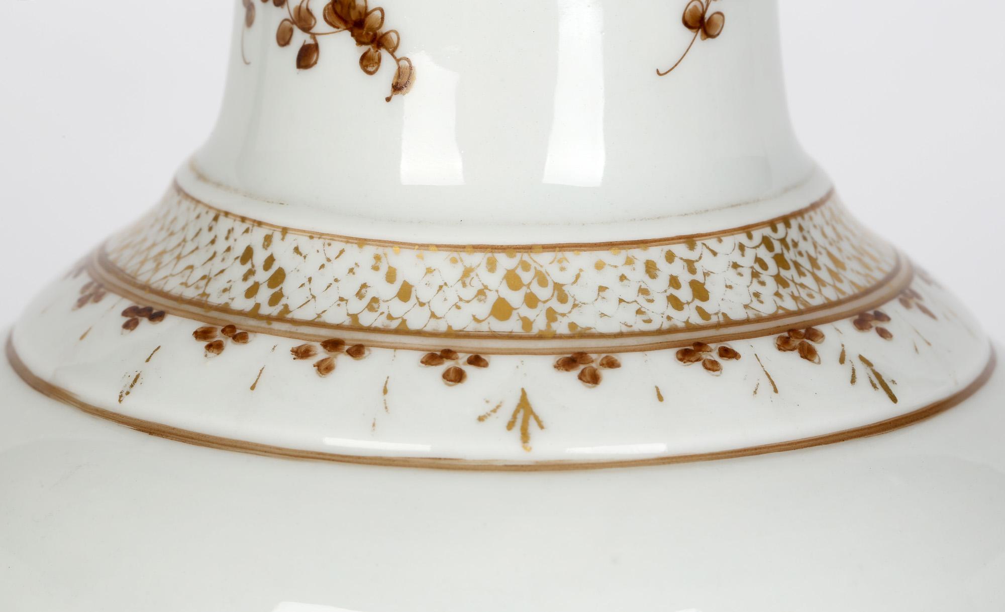 French Paris Porcelain Antique En Grisaille Floral Painted Vase