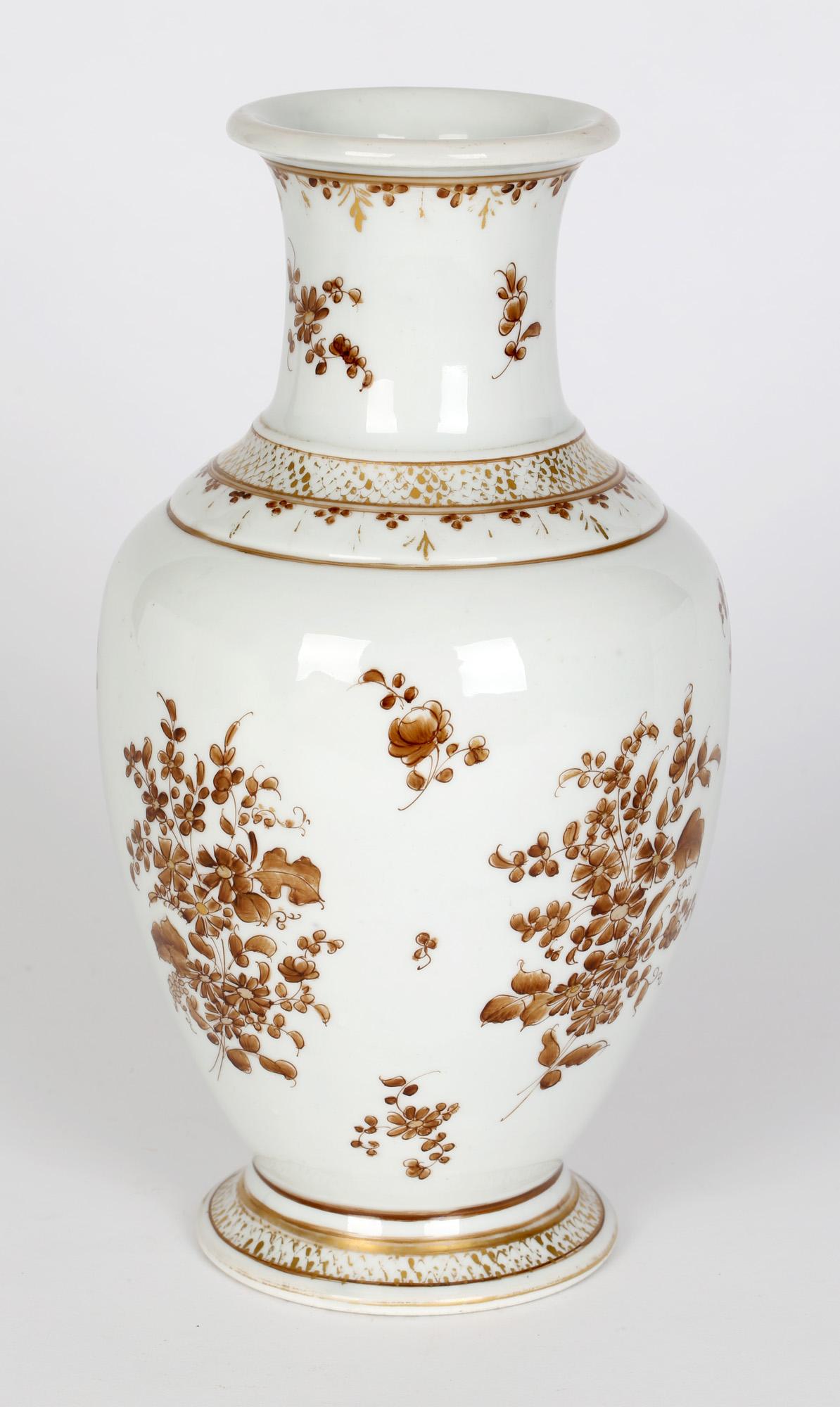 Hand-Painted Paris Porcelain Antique En Grisaille Floral Painted Vase