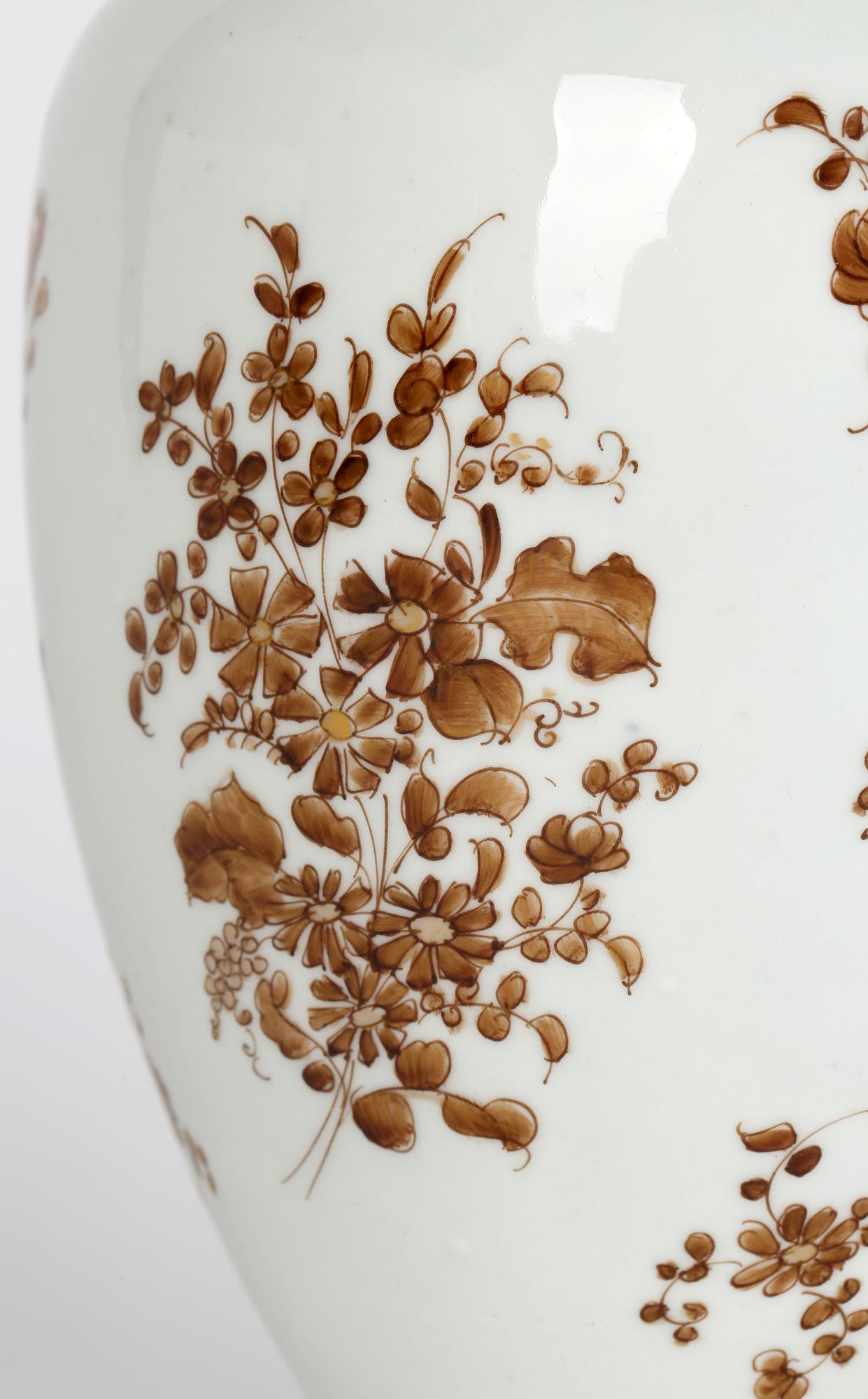 Paris Porcelain Antique En Grisaille Floral Painted Vase In Good Condition In Bishop's Stortford, Hertfordshire