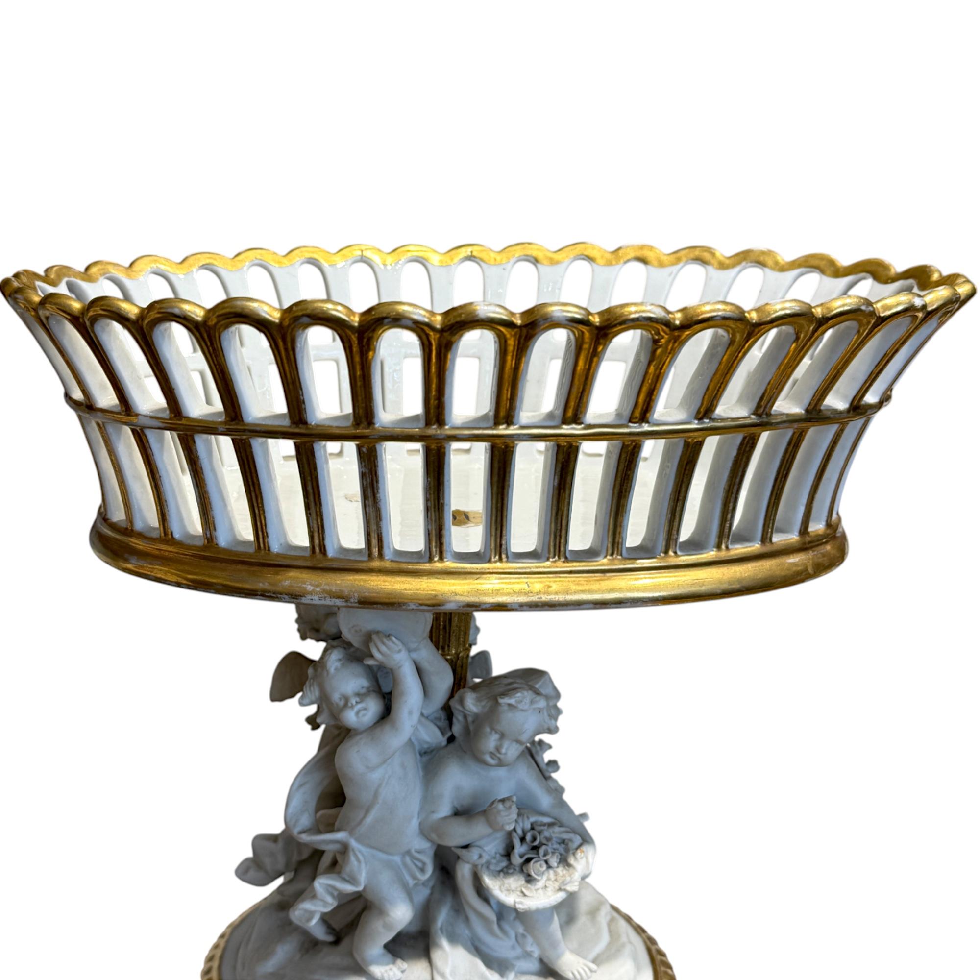 Bronze Paris Porcelain Basket Vase, 19th Century For Sale