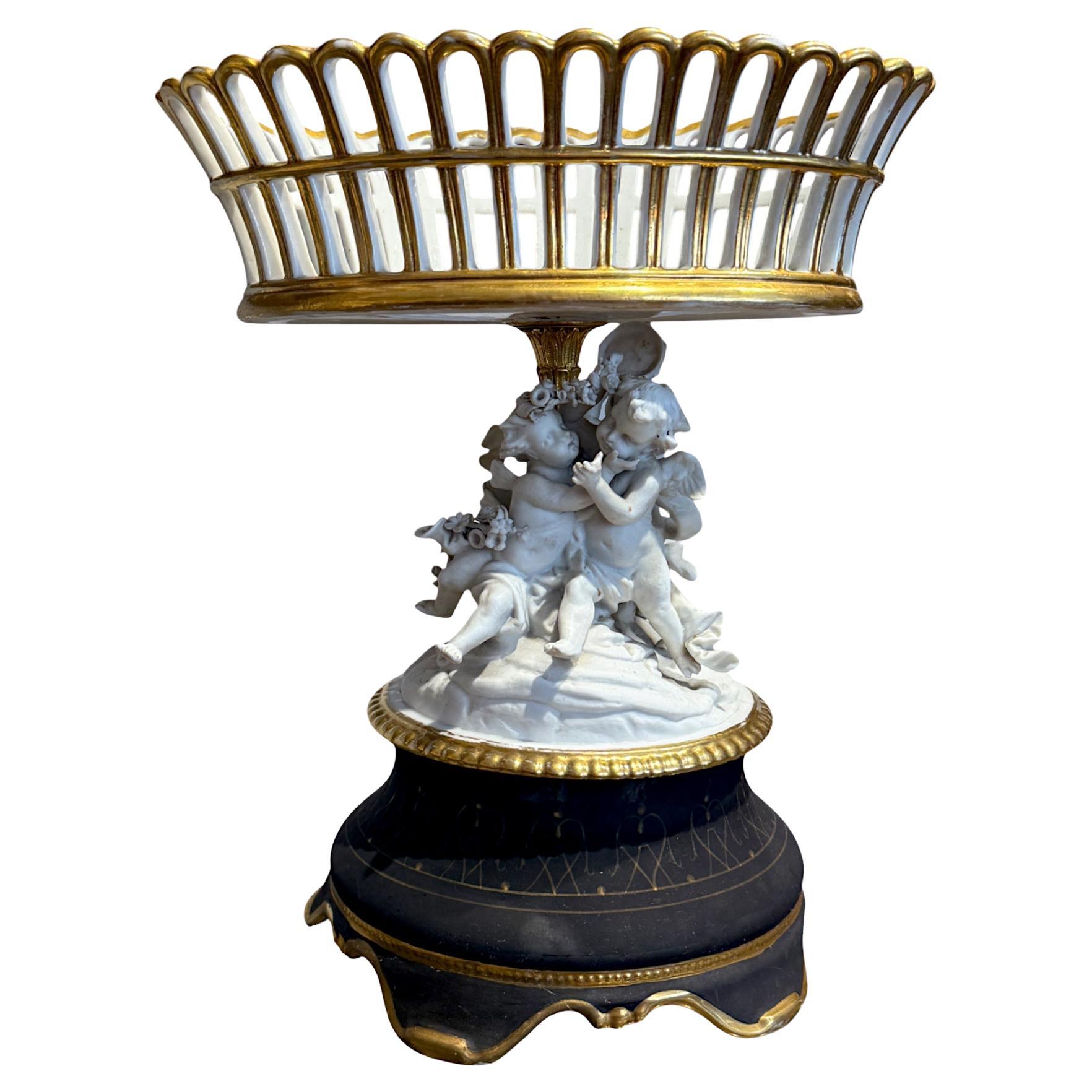 Paris Porcelain Basket Vase, 19th Century For Sale