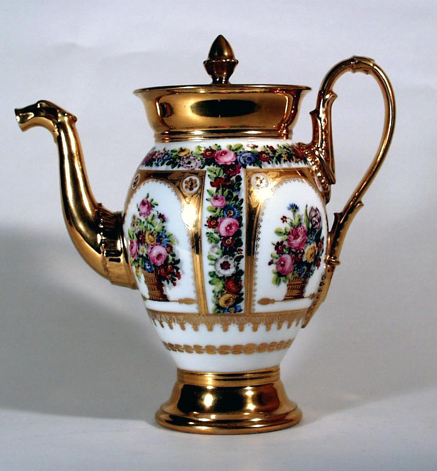 Georgian Paris Porcelain Botanical Coffee Pot and Cover