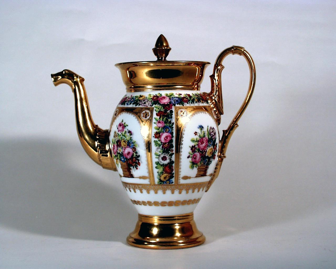 French Paris Porcelain Botanical Coffee Pot and Cover