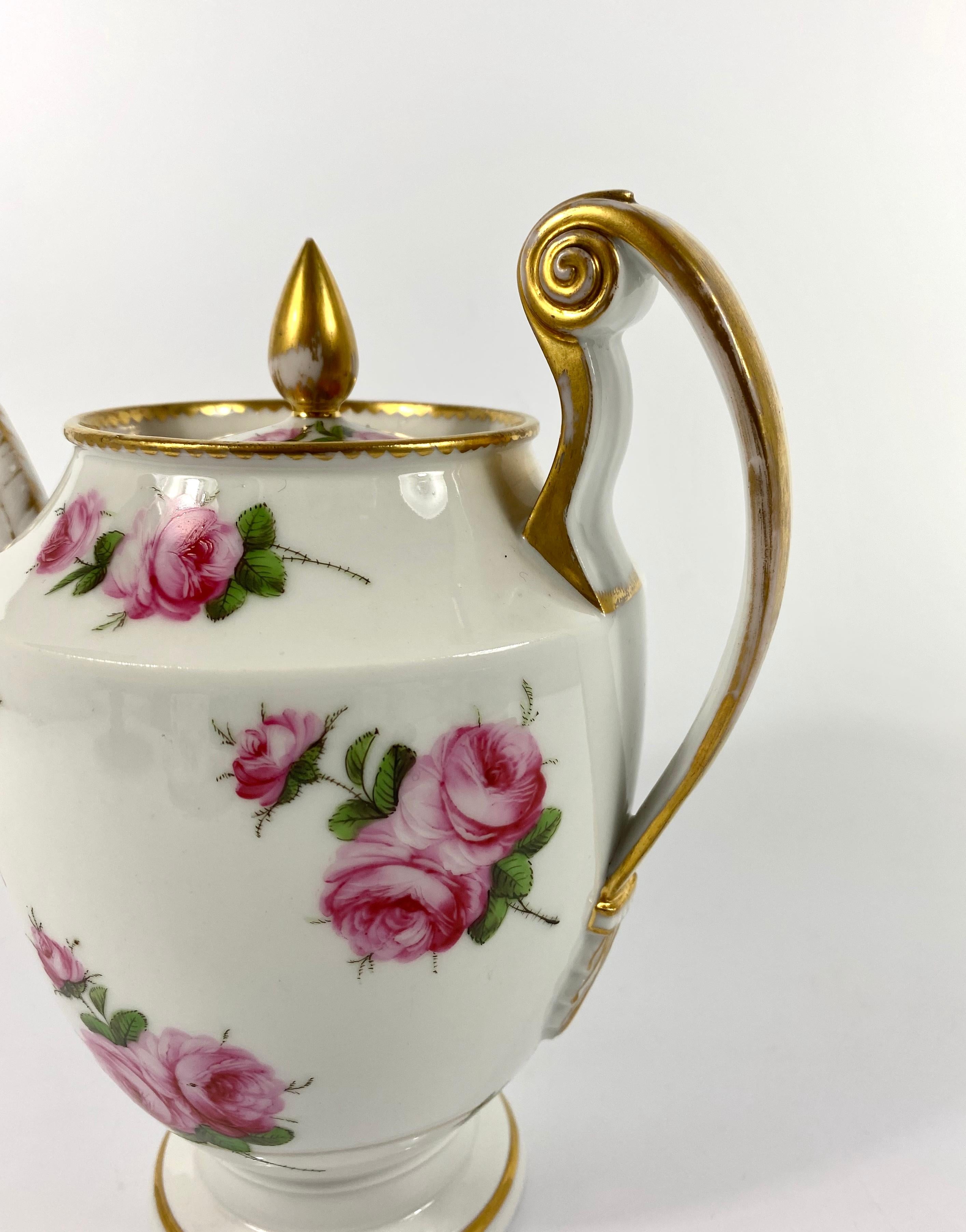 Fired Paris Porcelain Coffee Pot, Roses, circa 1820