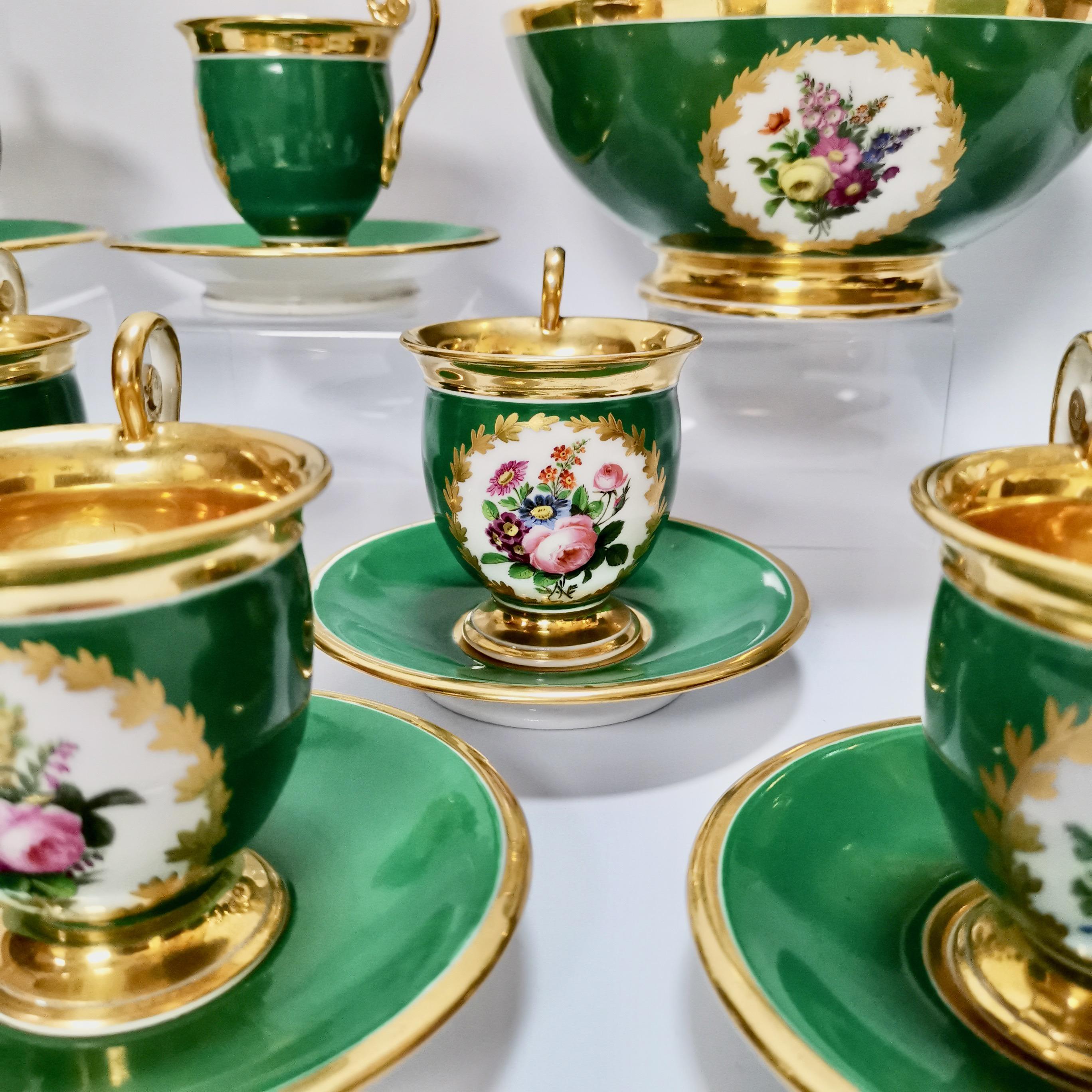 Paris Porcelain Coffee Service, Emerald Green and Floral, Empire Style ca 1820 4