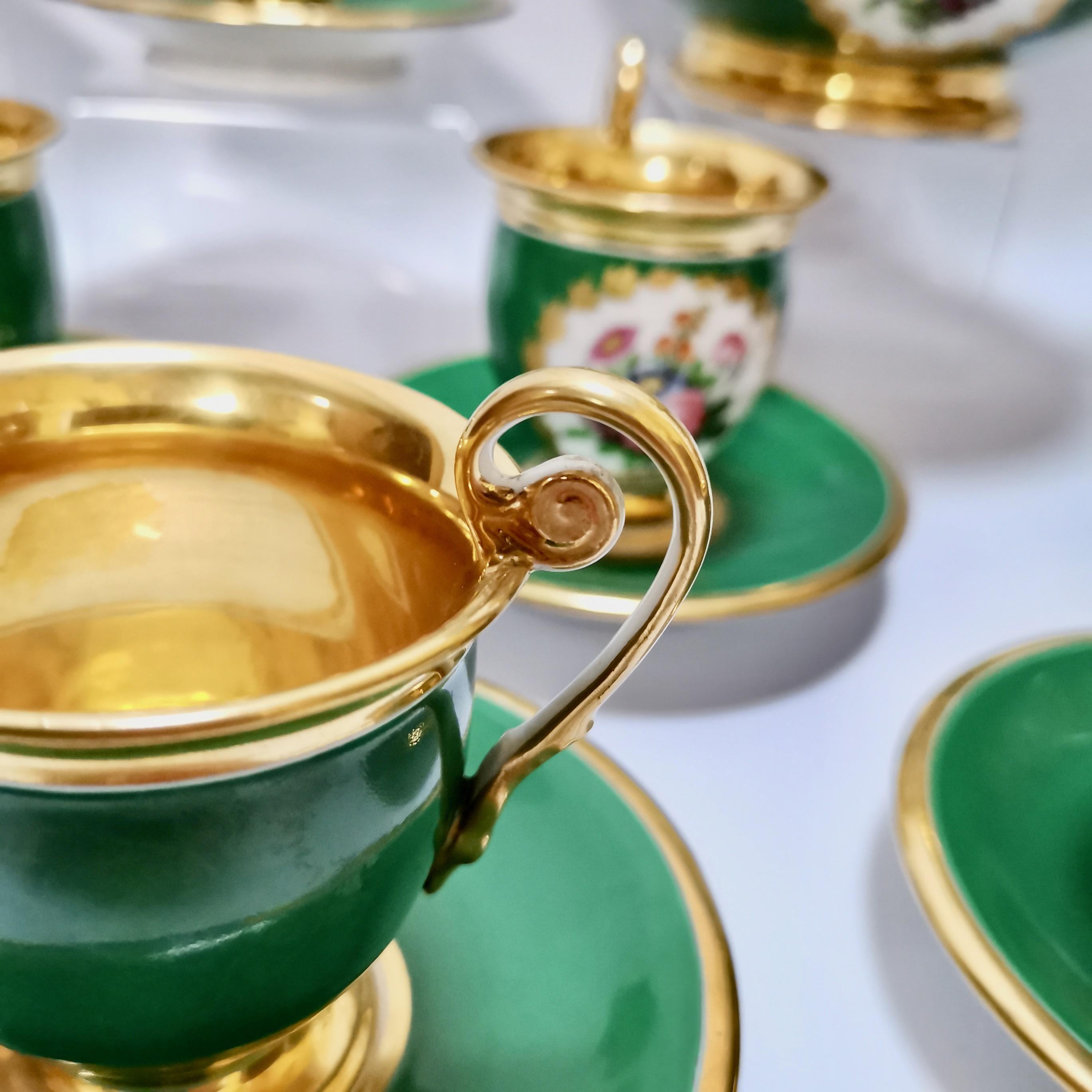 Paris Porcelain Coffee Service, Emerald Green and Floral, Empire Style ca 1820 6