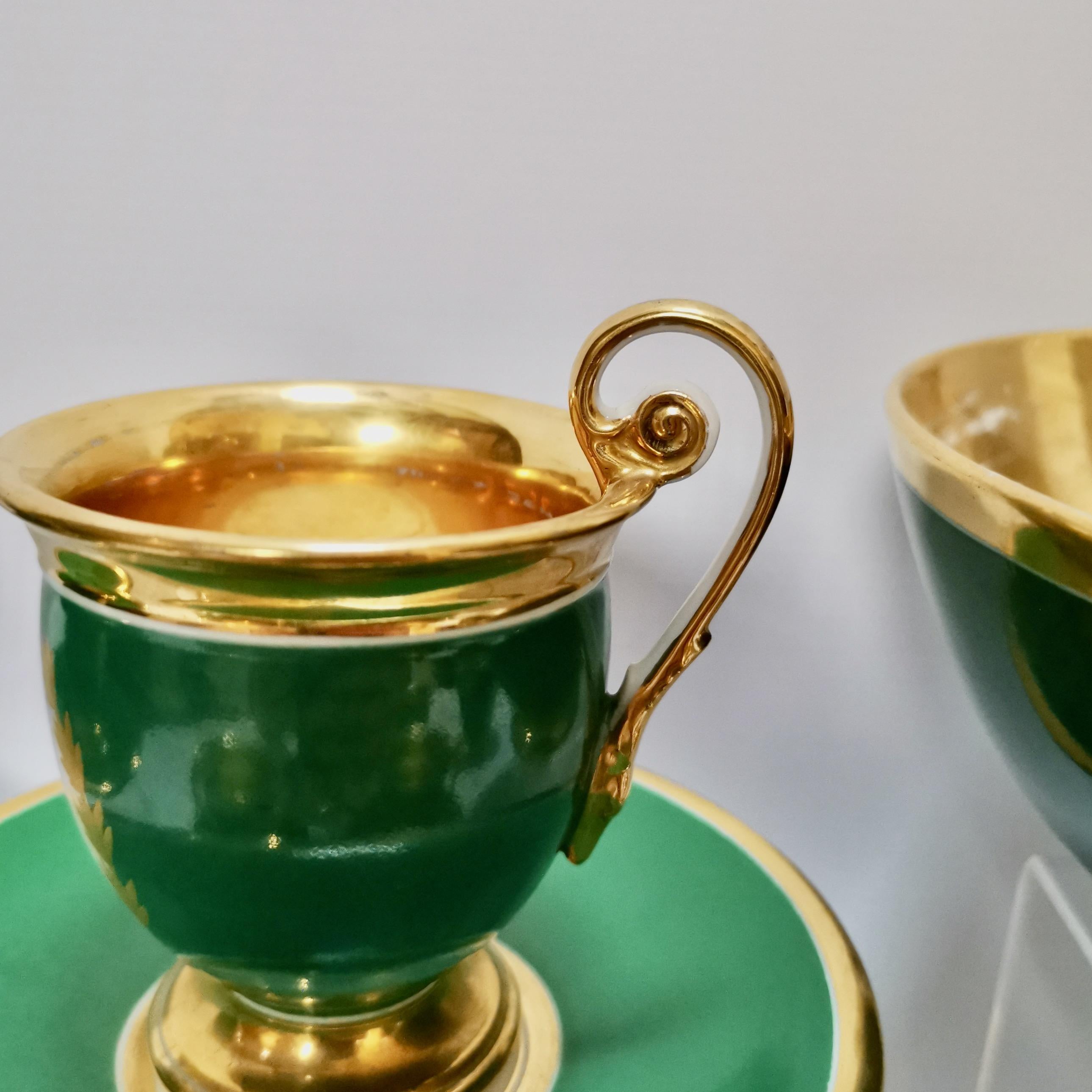 Paris Porcelain Coffee Service, Emerald Green and Floral, Empire Style ca 1820 7
