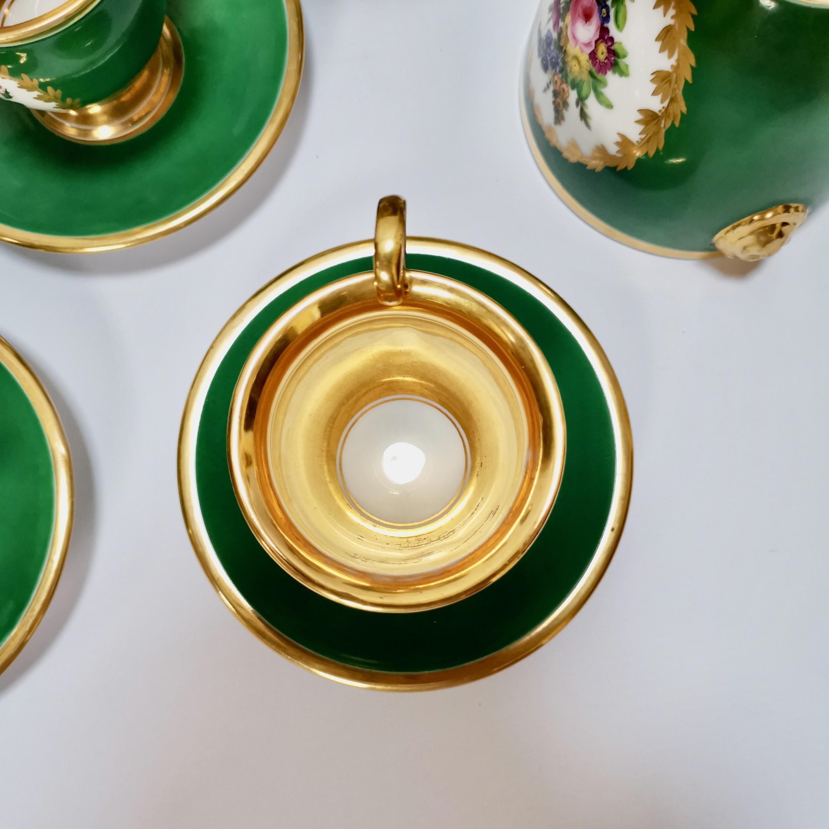Paris Porcelain Coffee Service, Emerald Green and Floral, Empire Style ca 1820 8