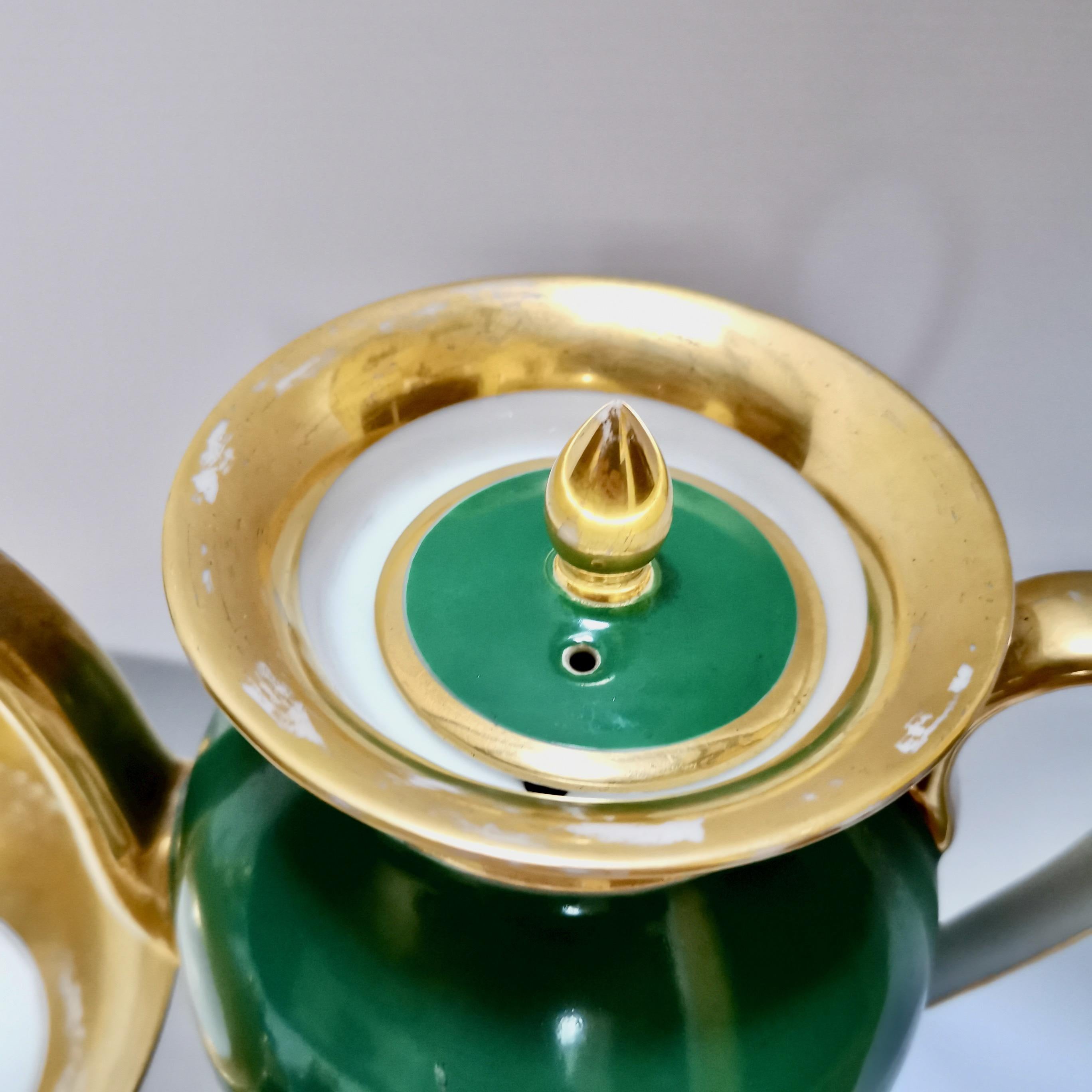 Paris Porcelain Coffee Service, Emerald Green and Floral, Empire Style ca 1820 9