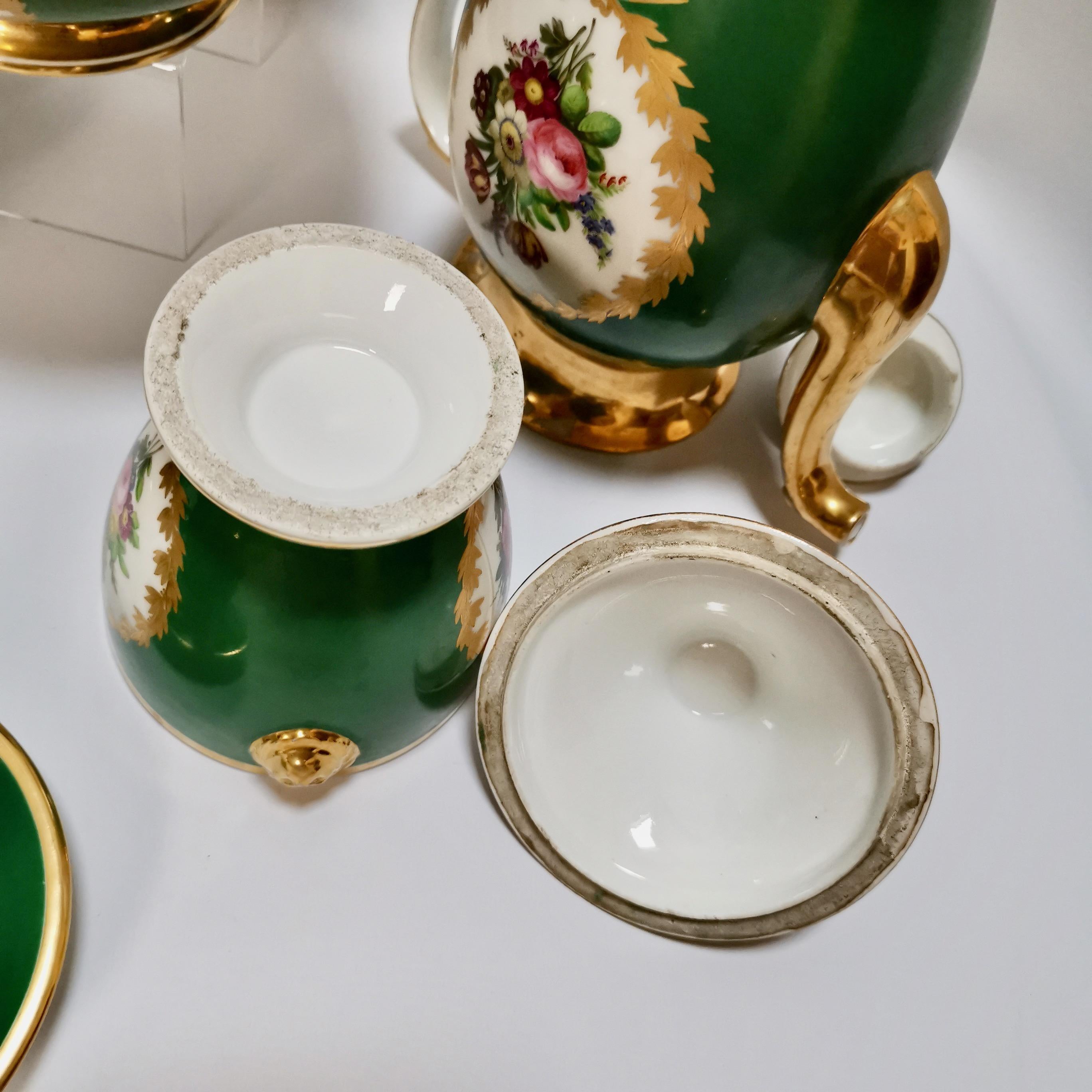 Paris Porcelain Coffee Service, Emerald Green and Floral, Empire Style ca 1820 14