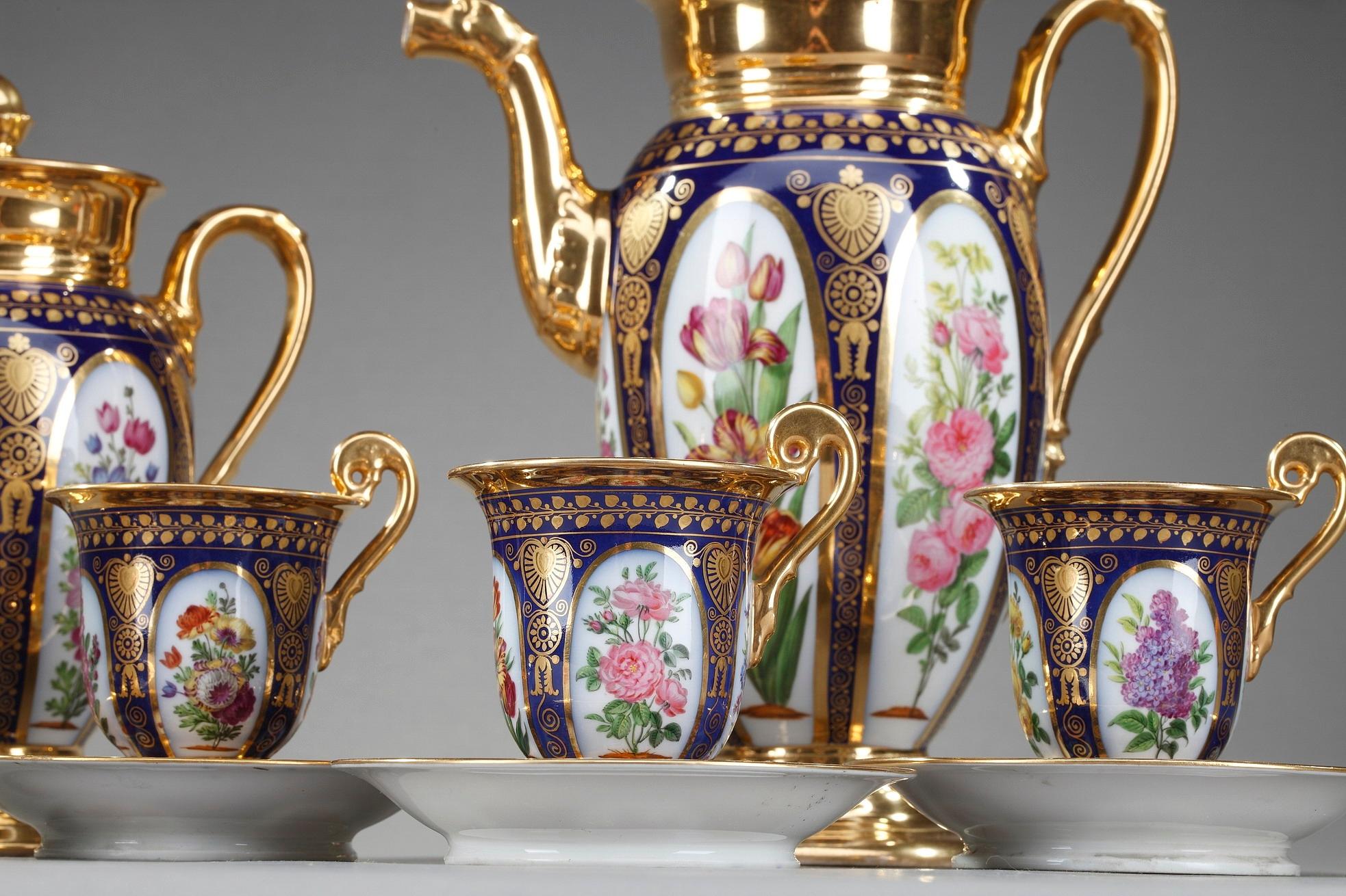 French Paris Porcelain Coffee Service in Charles X-Style For Sale