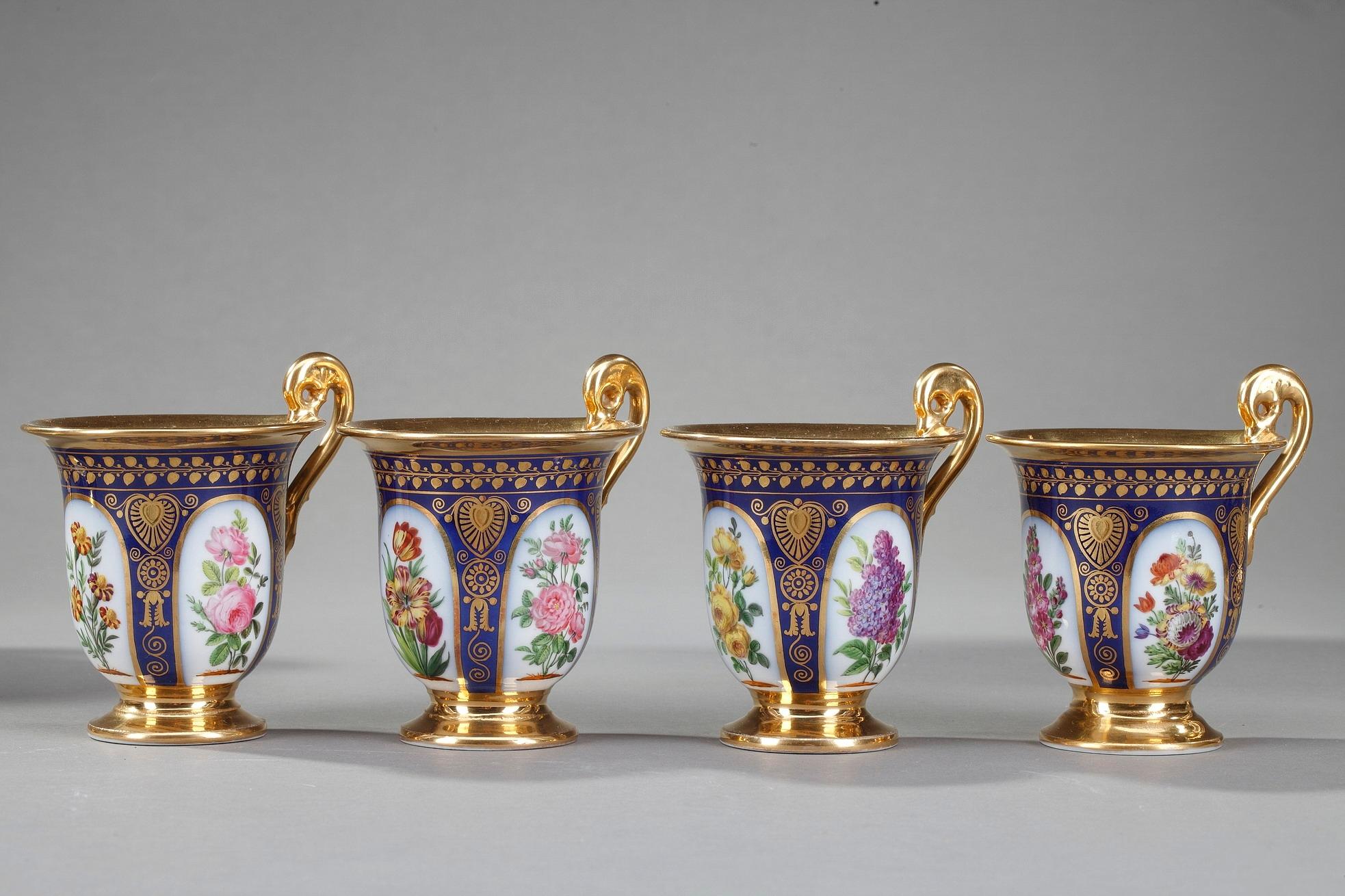 Hand-Painted Paris Porcelain Coffee Service in Charles X-Style For Sale