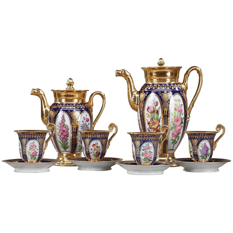 Paris Porcelain Coffee Service in Charles X-Style For Sale