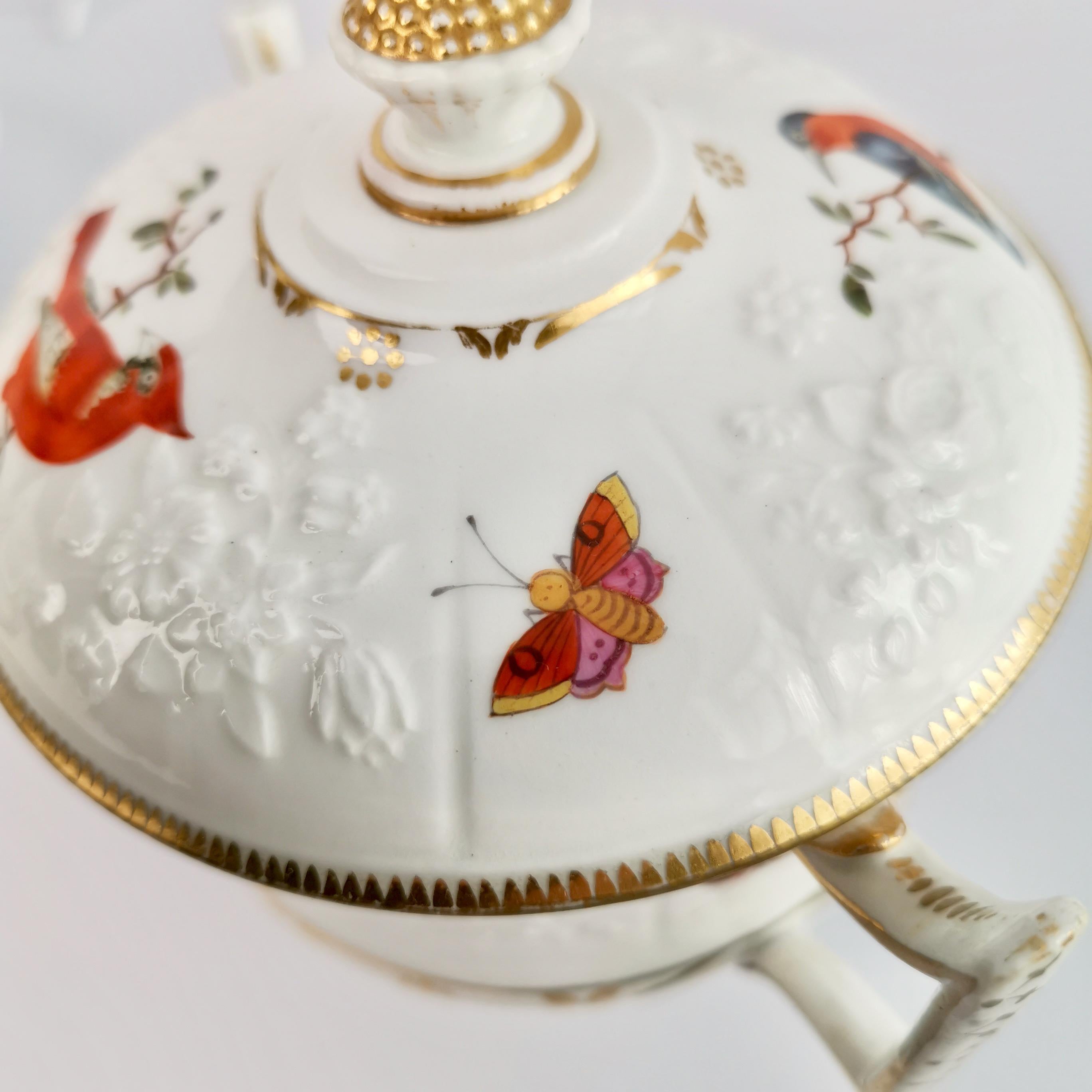 Paris Porcelain Écuelle Broth Bowl, White, Birds, Butterflies, Regency ca 1820 5