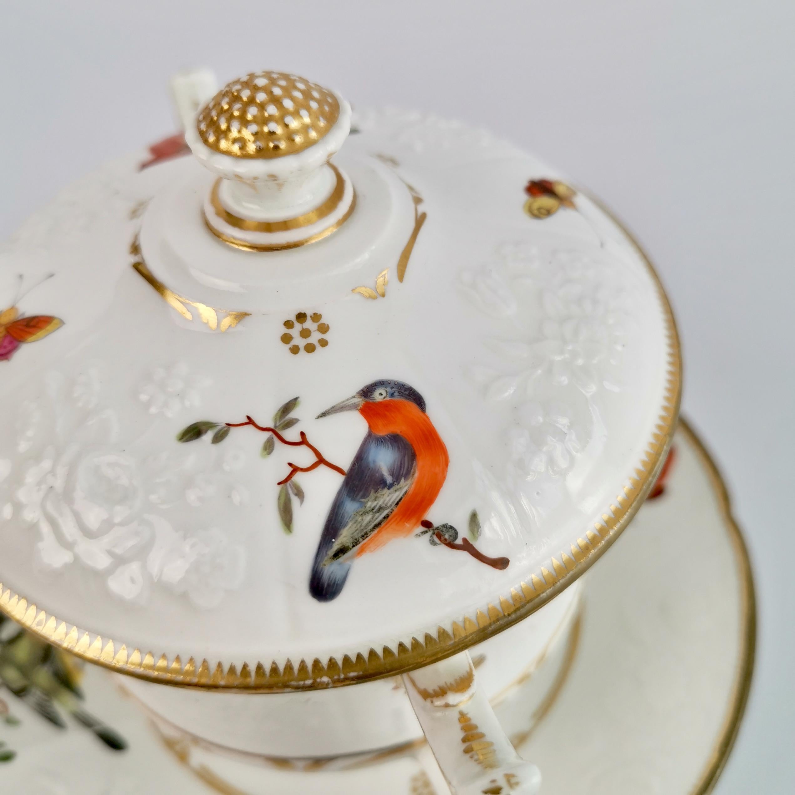Paris Porcelain Écuelle Broth Bowl, White, Birds, Butterflies, Regency ca 1820 6