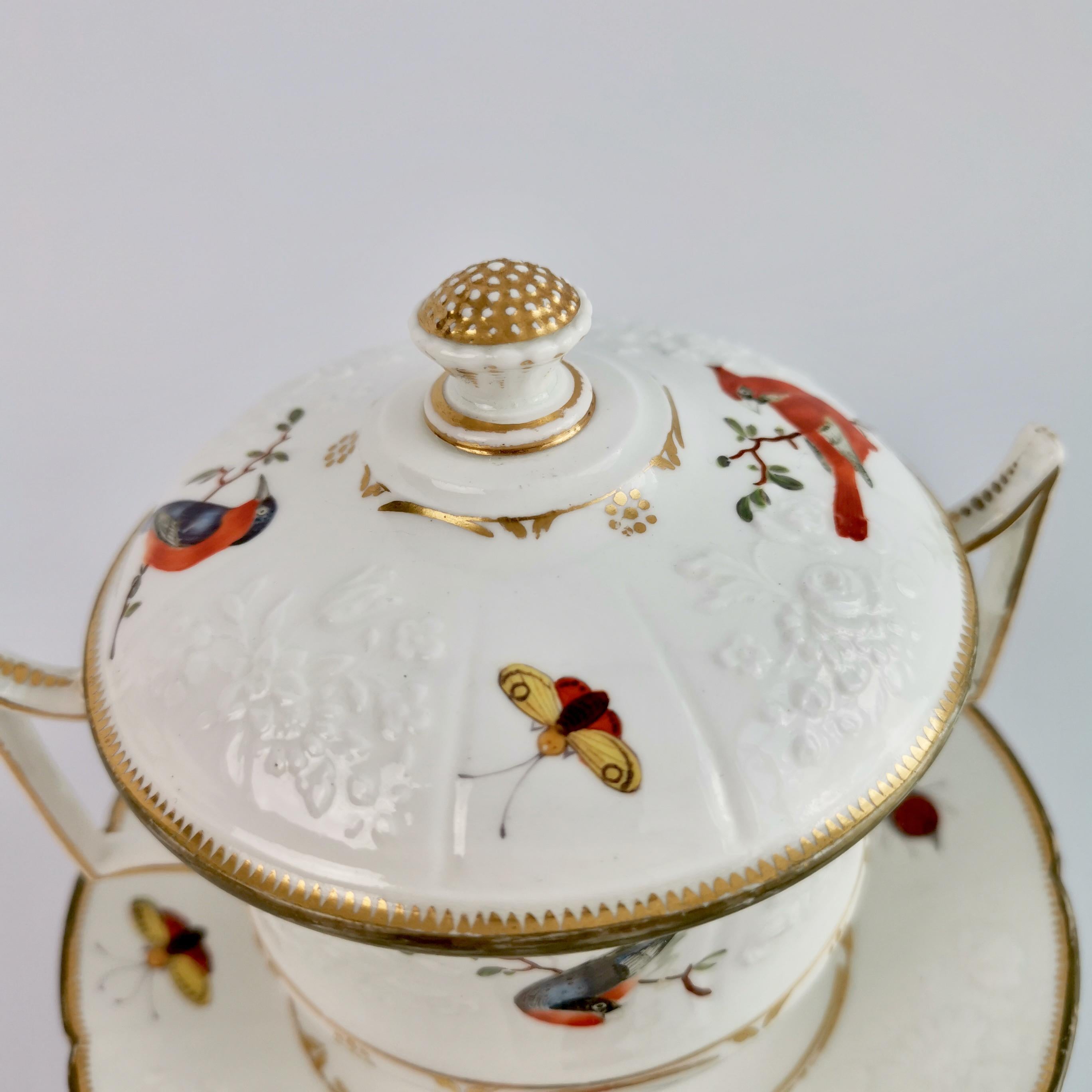 Paris Porcelain Écuelle Broth Bowl, White, Birds, Butterflies, Regency ca 1820 9