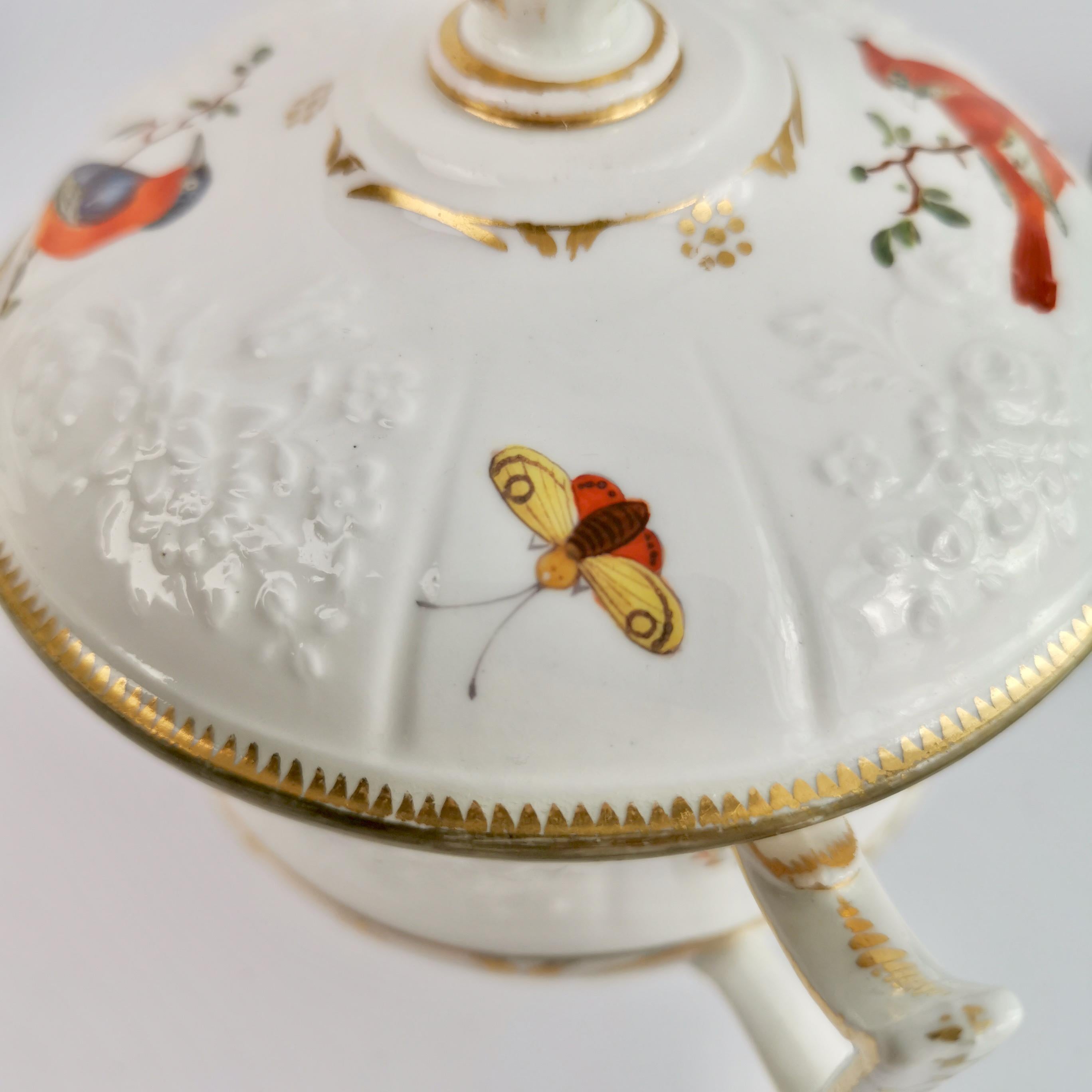 Paris Porcelain Écuelle Broth Bowl, White, Birds, Butterflies, Regency ca 1820 10