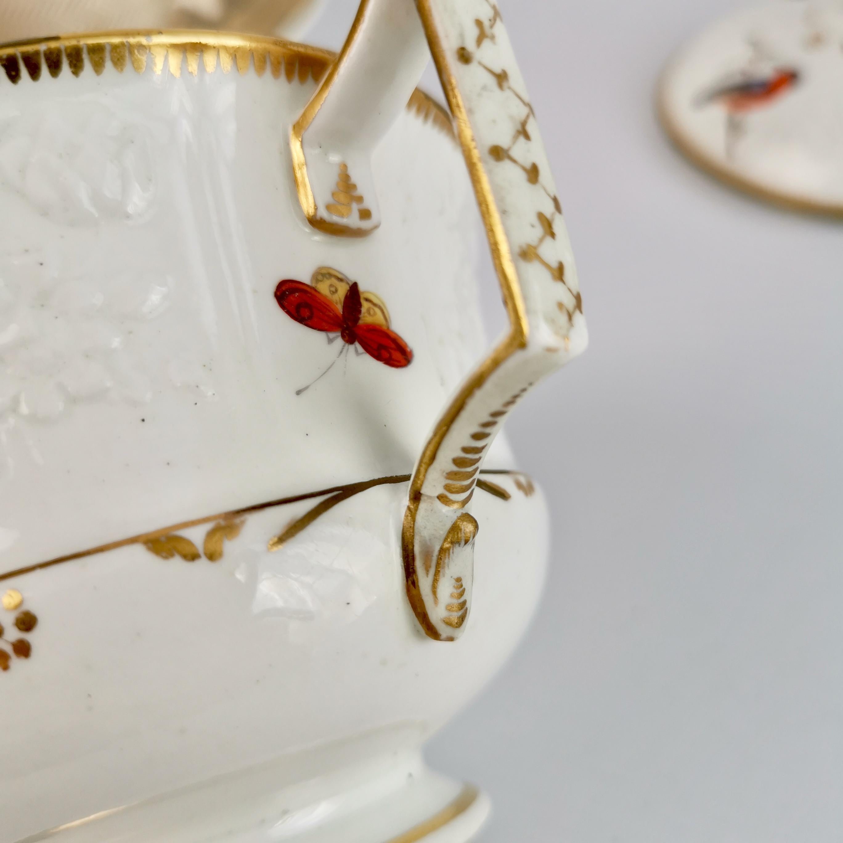 Paris Porcelain Écuelle Broth Bowl, White, Birds, Butterflies, Regency ca 1820 13