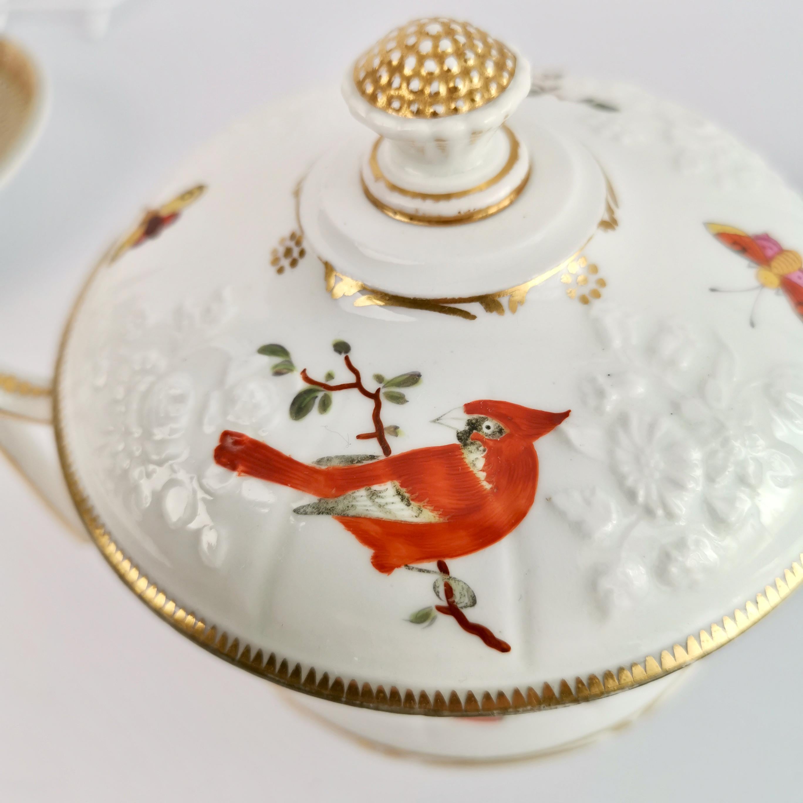 Paris Porcelain Écuelle Broth Bowl, White, Birds, Butterflies, Regency ca 1820 3