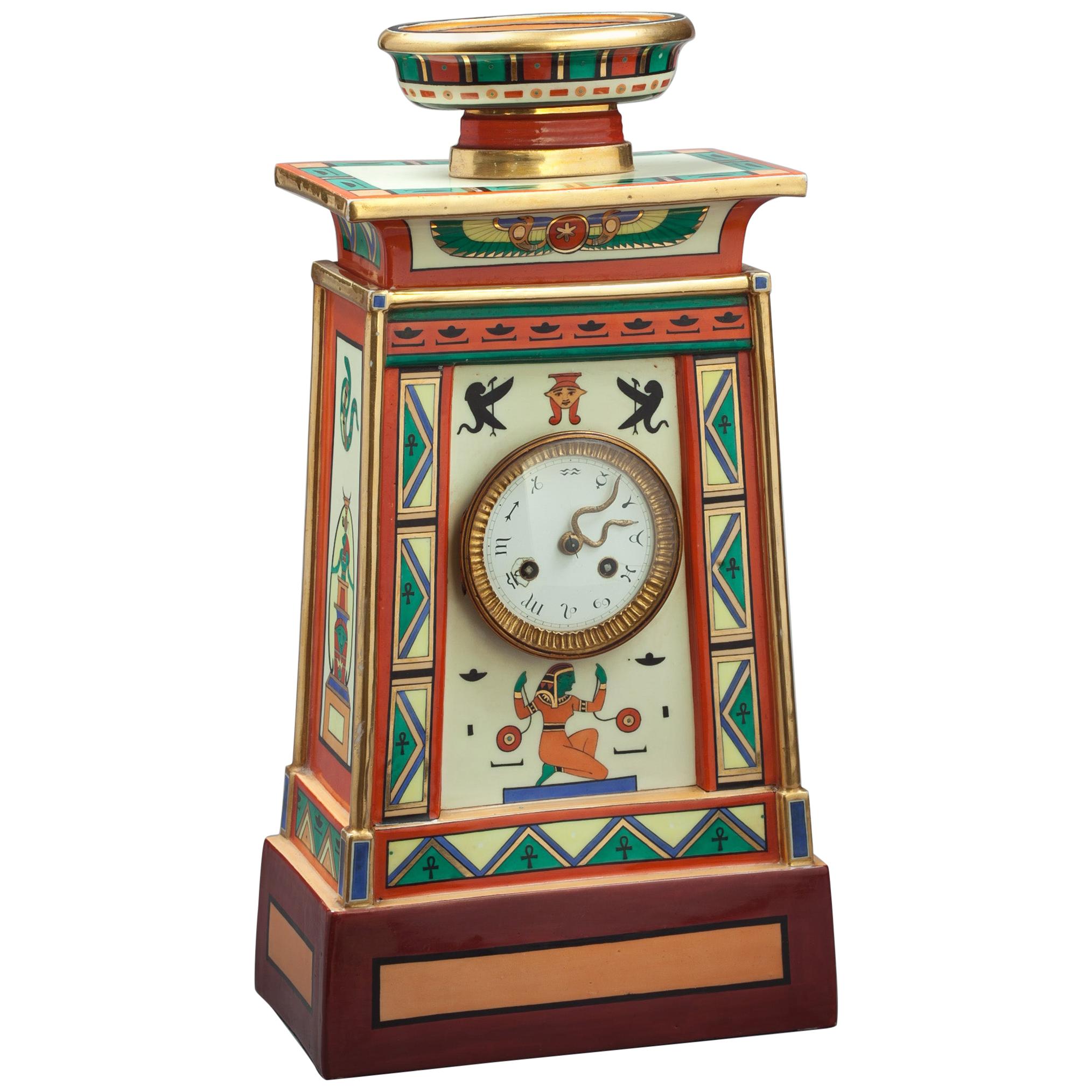 Paris Porcelain Egyptian Style Clock, Bayeaux, circa 1830