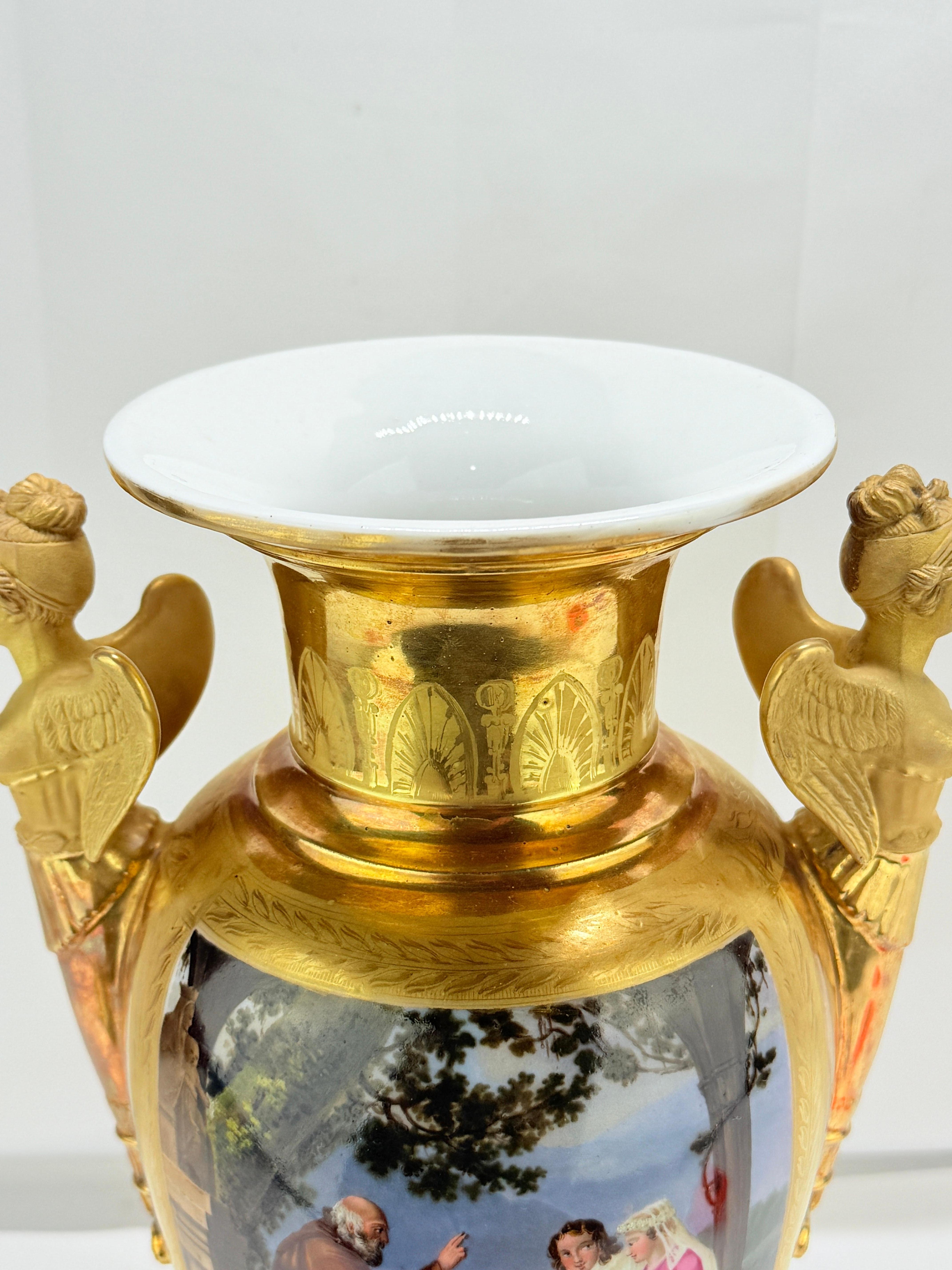 Urne en porcelaine de Paris, dorée et peinte, scène de tableau médiéval, C.I.C. 1815-1830 en vente 7