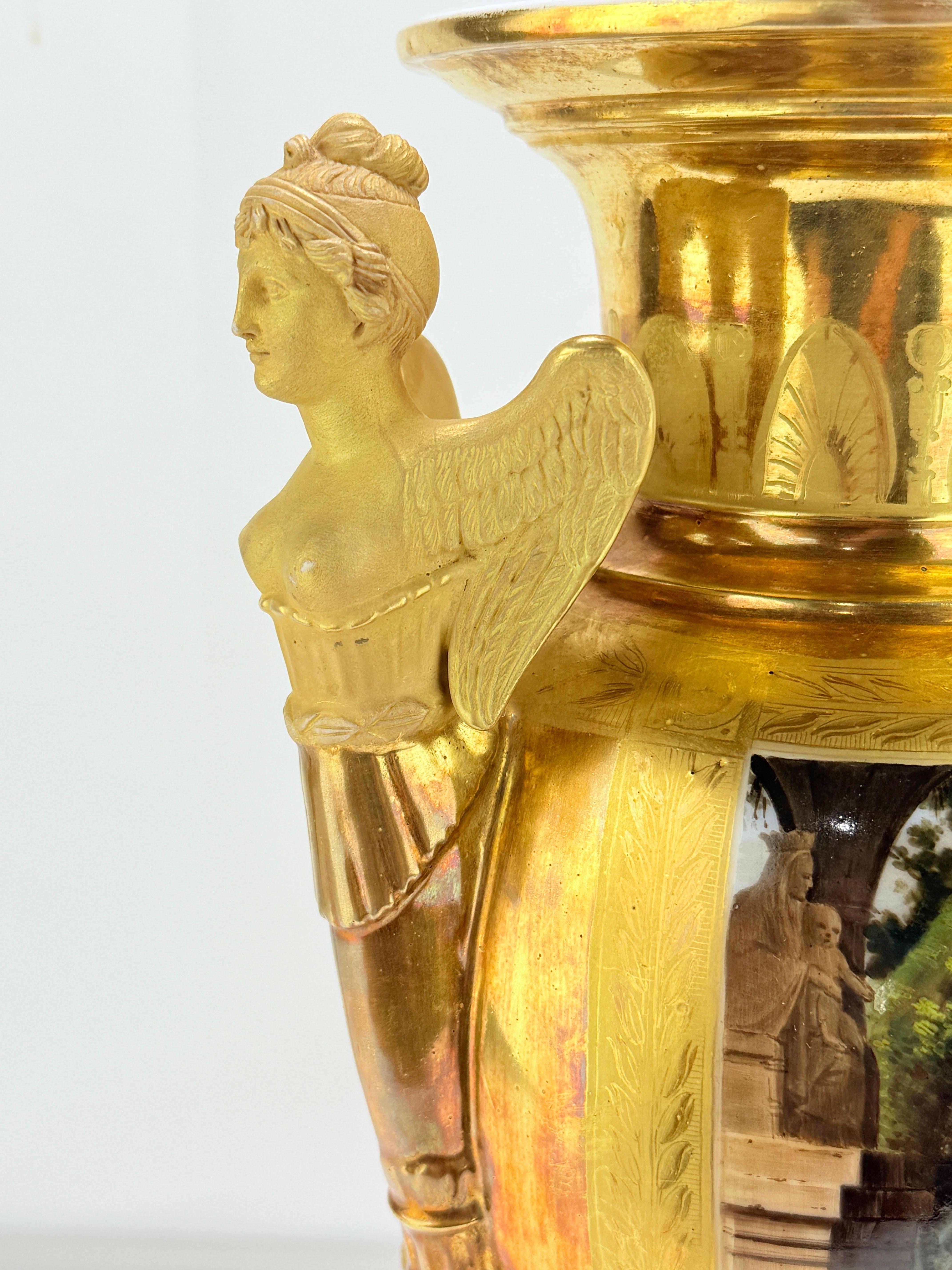 Urne en porcelaine de Paris, dorée et peinte, scène de tableau médiéval, C.I.C. 1815-1830 en vente 8