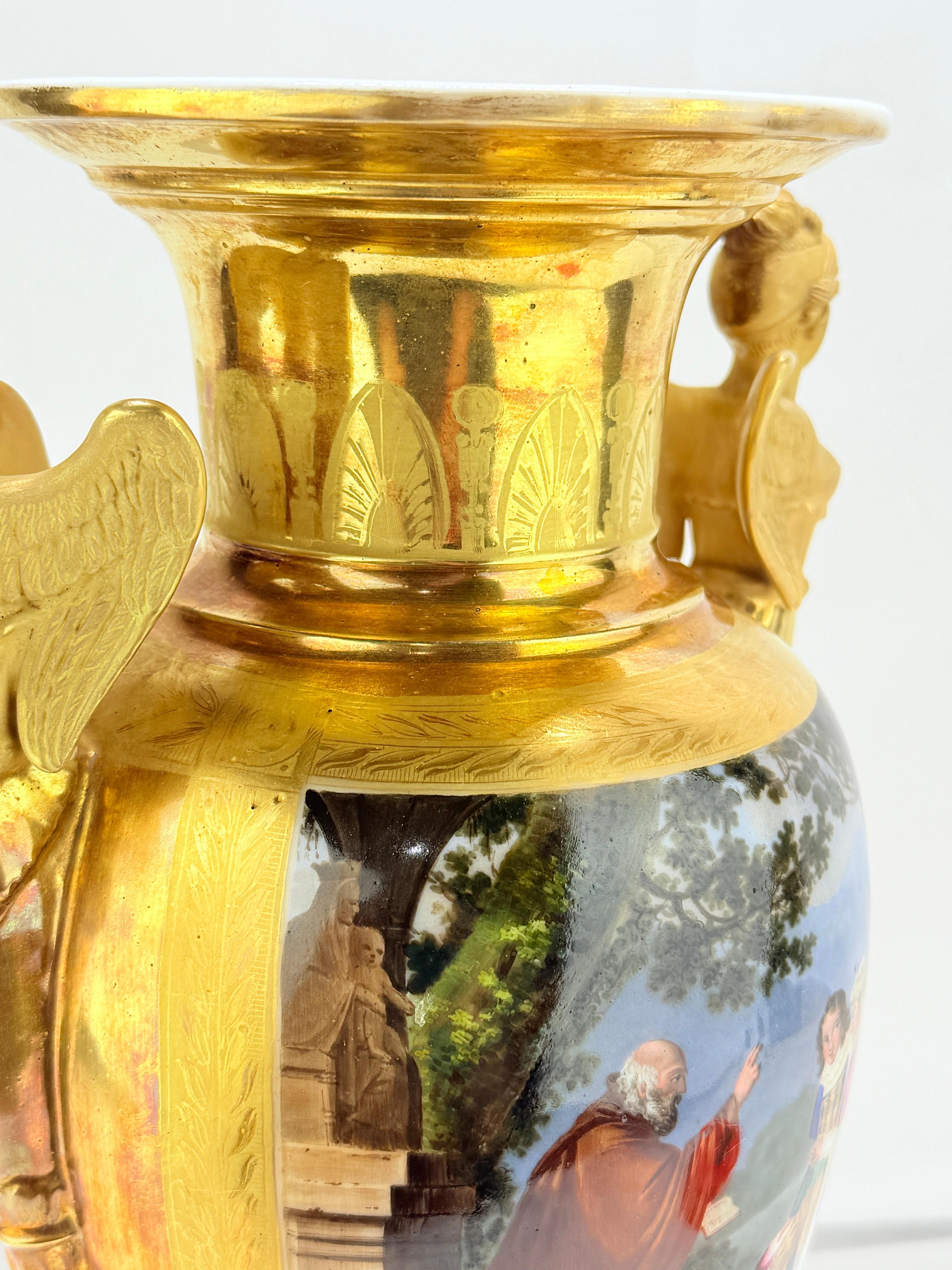 Urne en porcelaine de Paris, dorée et peinte, scène de tableau médiéval, C.I.C. 1815-1830 en vente 9