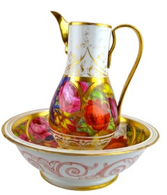 Paris Porcelain Floral Ewer and Basin