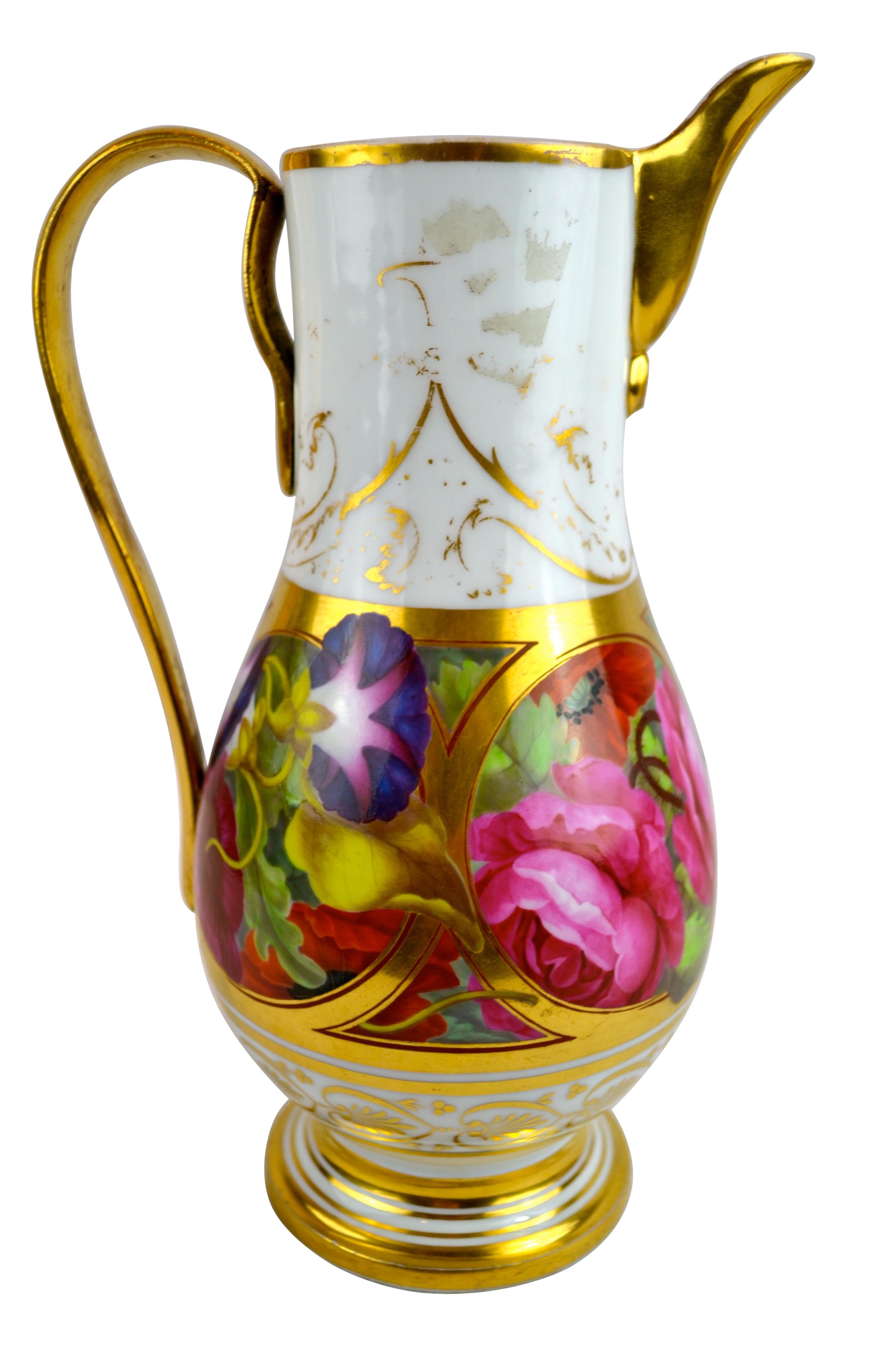 Empire Paris Porcelain Floral Ewer and Basin For Sale