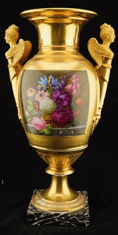 Paris Porcelain Floral Vase with Caryatid Handles