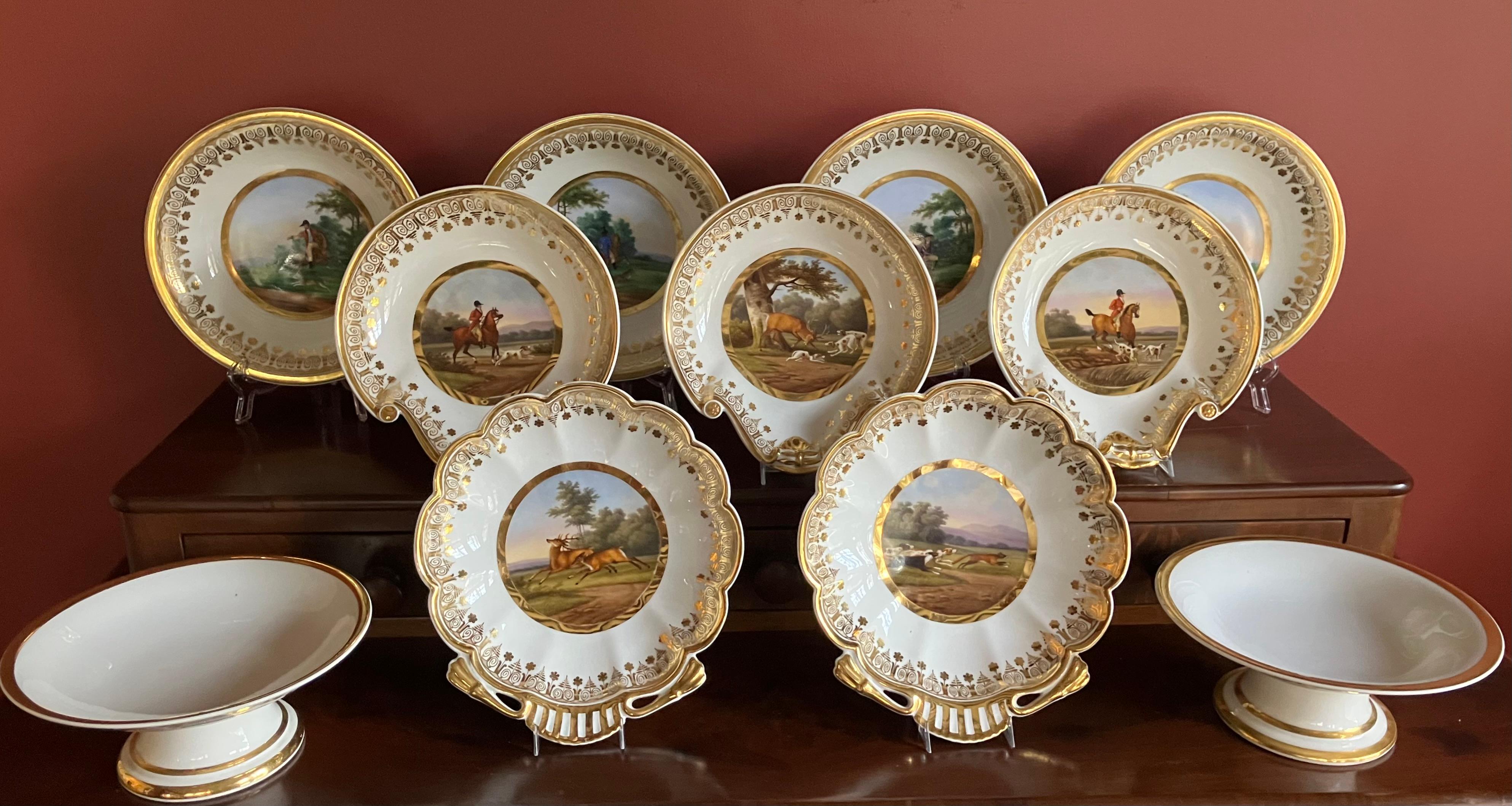 Pariser Porzellan Vergoldetes Jagdservice (Französisch) im Angebot