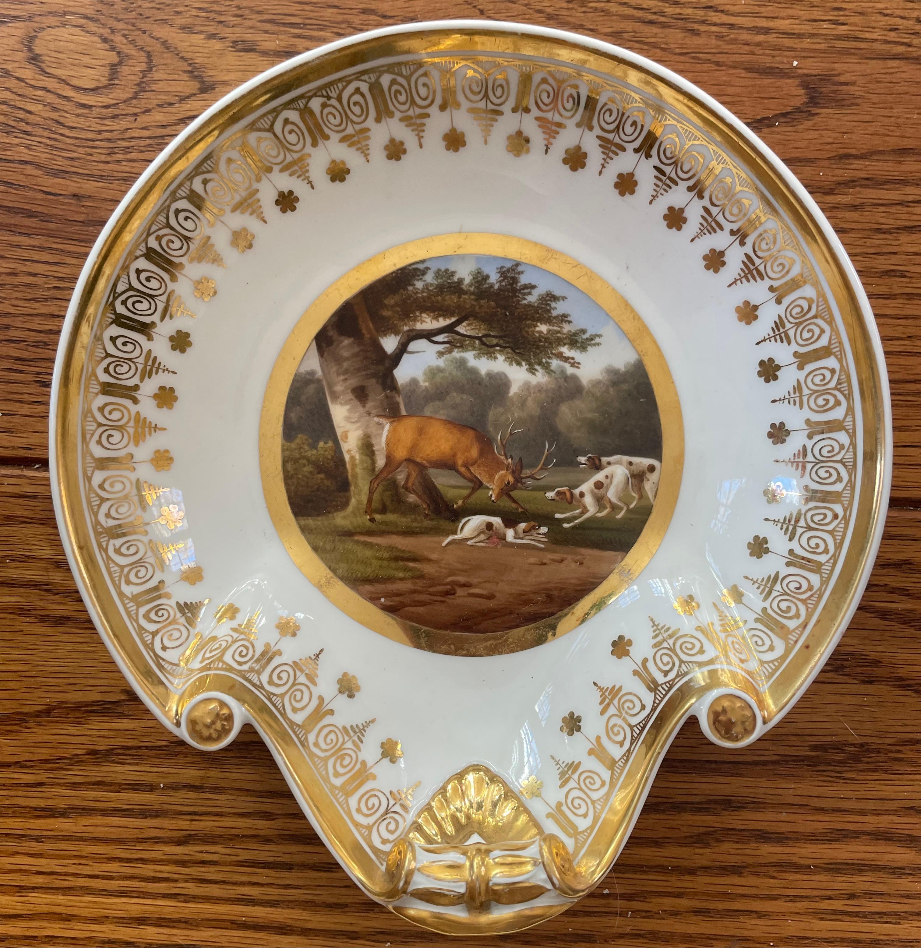 Paris Porcelain Gilt Banded Hunting Service For Sale 3