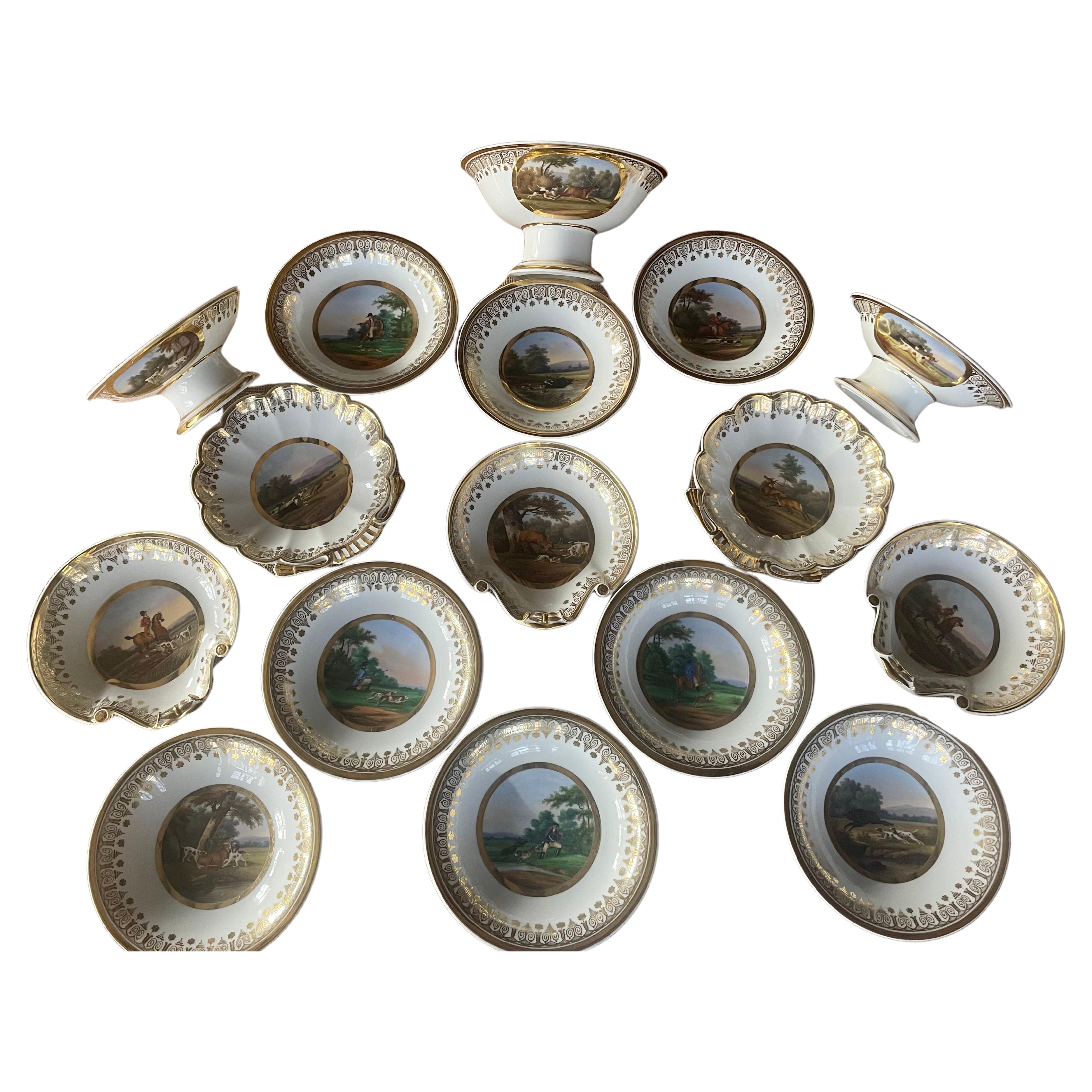 Paris Porcelain Gilt Banded Hunting Service