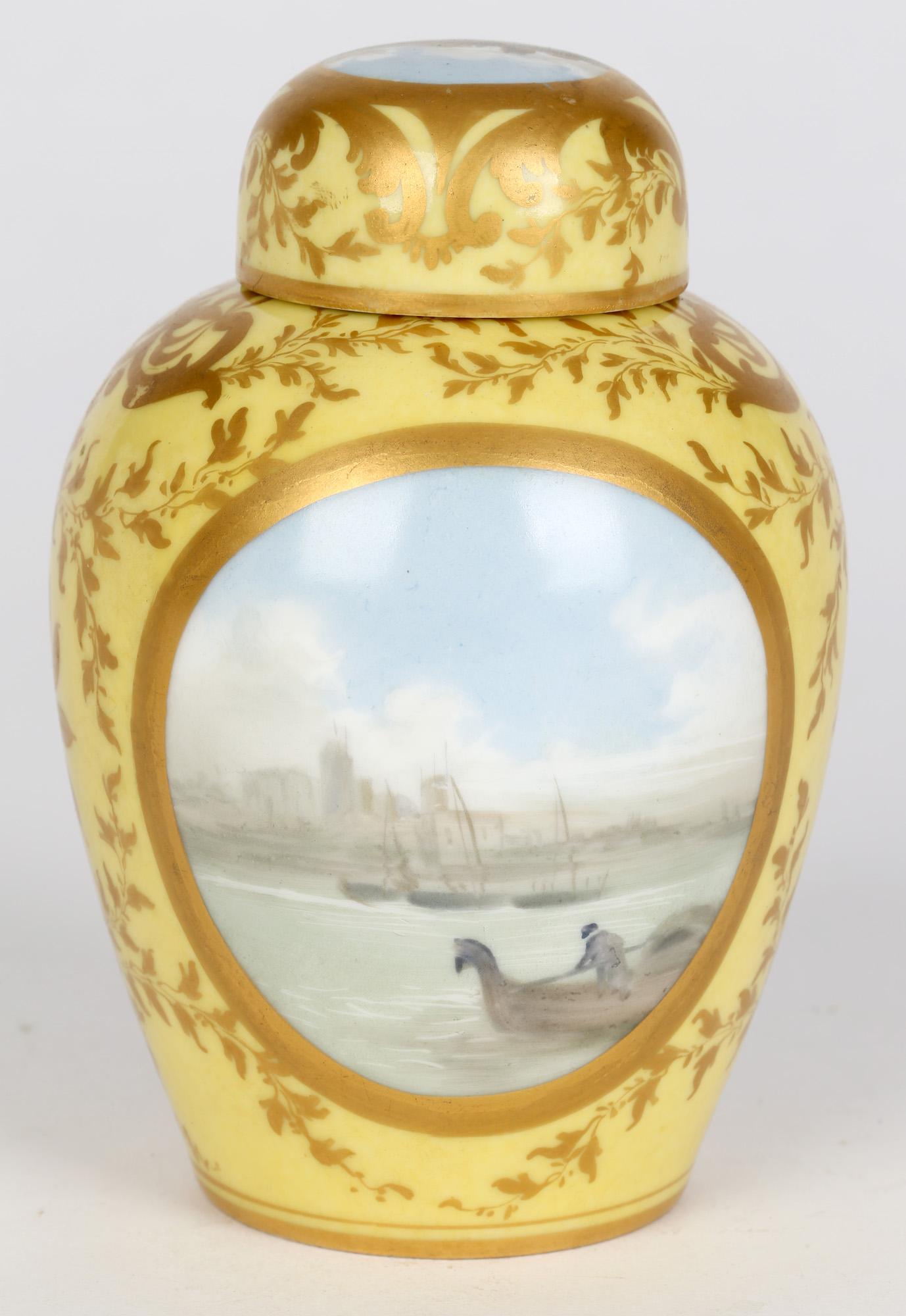 French Paris Porcelain Lidded Porcelain Tea Caddy with Scenes of Venice